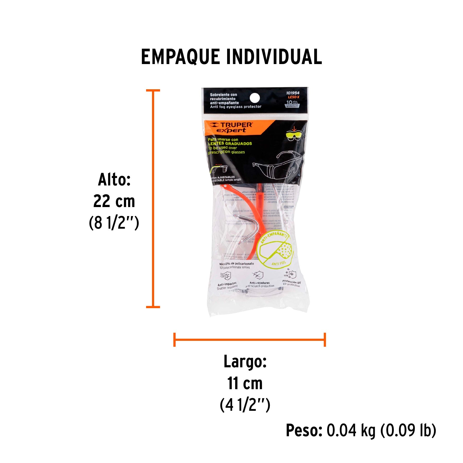 Sobrelente de seguridad claros con antiempaño, TRUPER EXPERT - Empaque