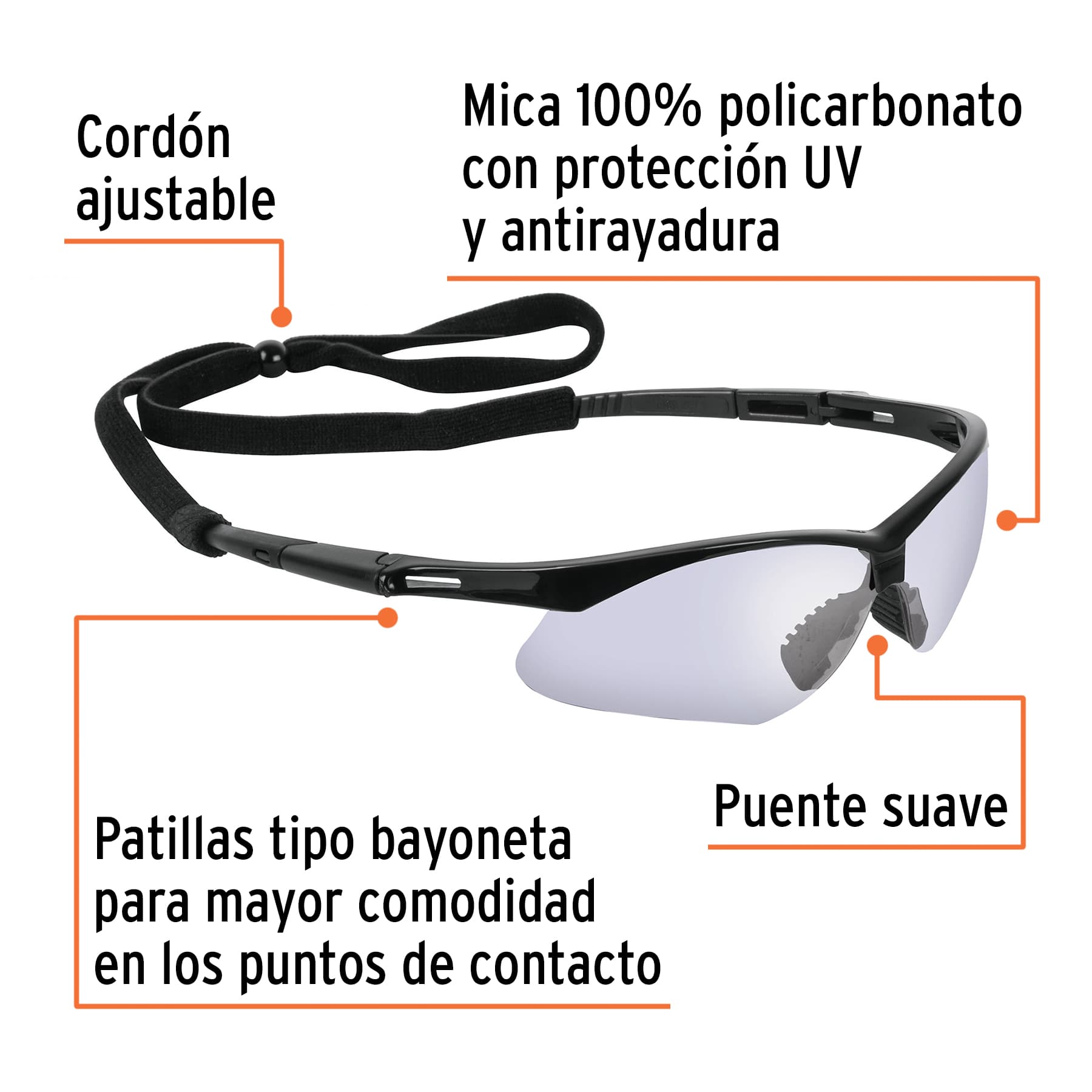 Lentes seguridad espejo azul c/cordón ajustable, Sport