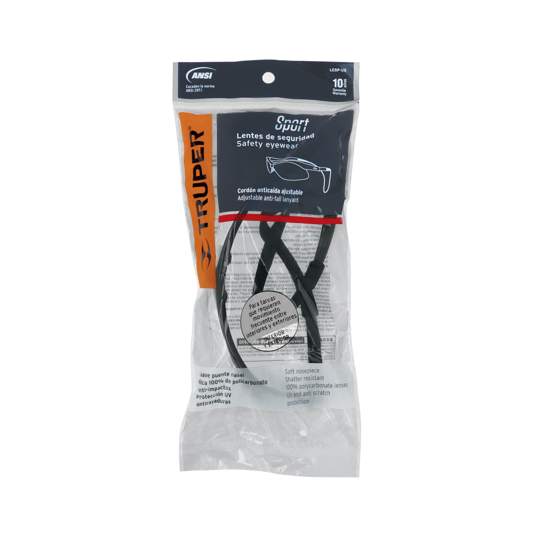 Lentes seguridad interior/exterior c/cordón ajustable, Sport
