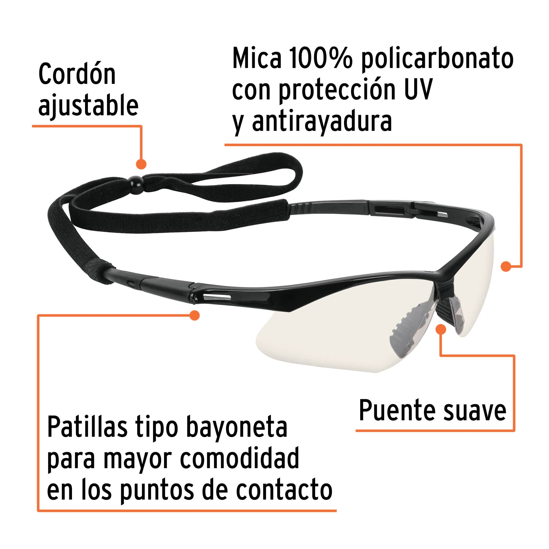 Lentes seguridad interior/exterior c/cordón ajustable, Sport