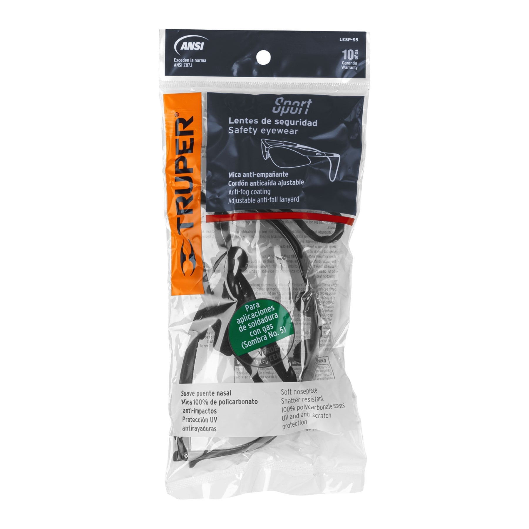 Lentes seguridad verde antiempaño c/cordón ajustable, Sport