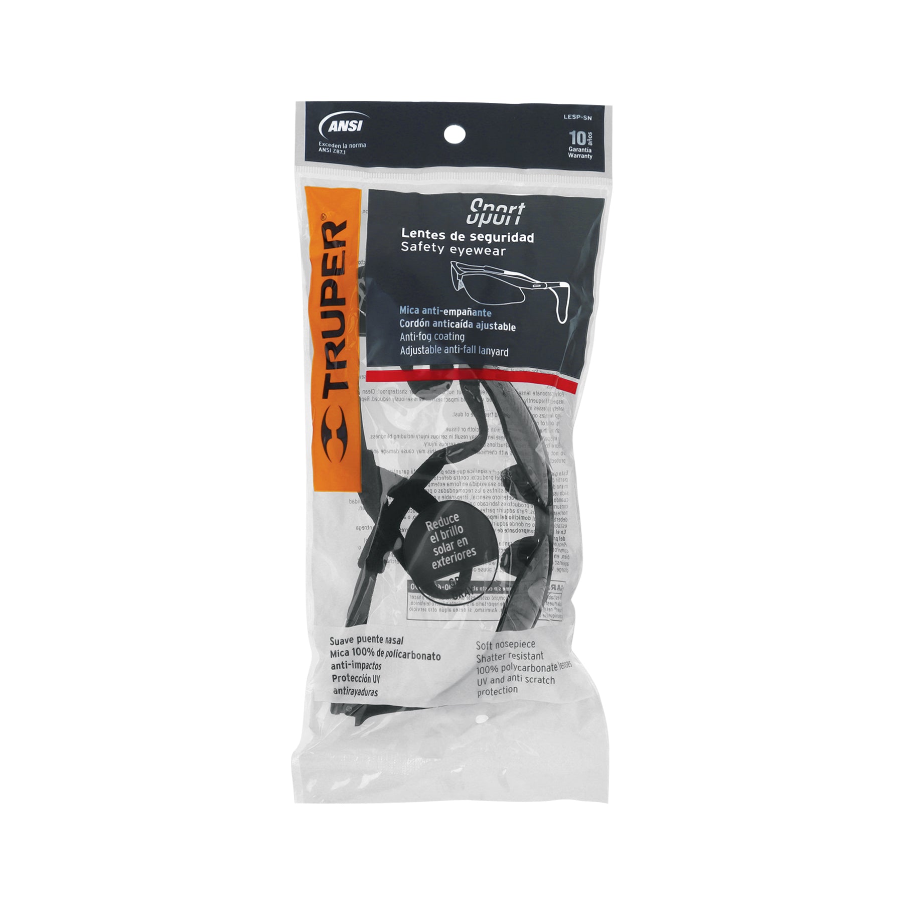 Lentes seguridad grises antiempaño c/cordón ajustable, Sport