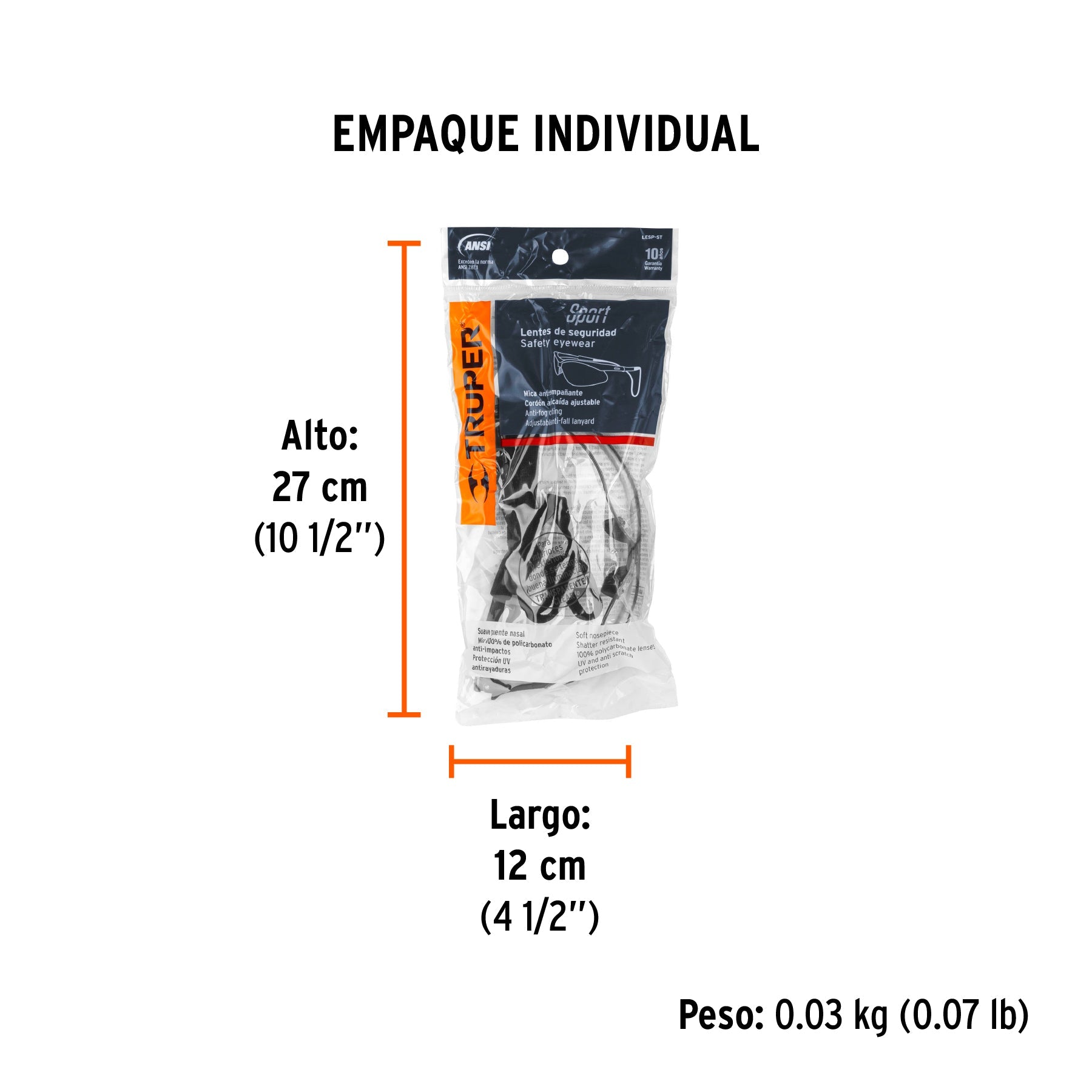 Lentes seguridad claros antiempaño c/cordón ajustable, Sport - Empaque