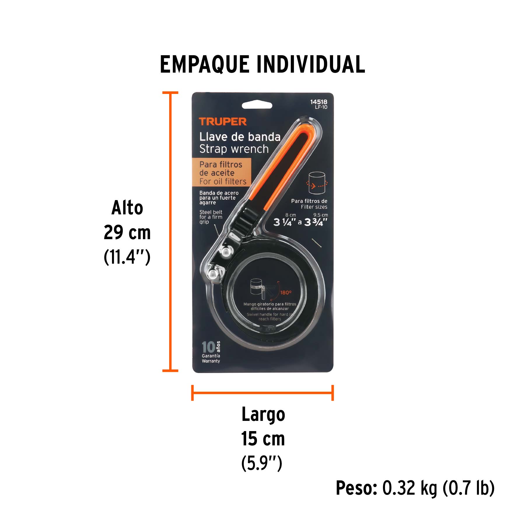 Llave de banda metálica 3-1/4"-3-3/4" para filtro de aceite - Empaque