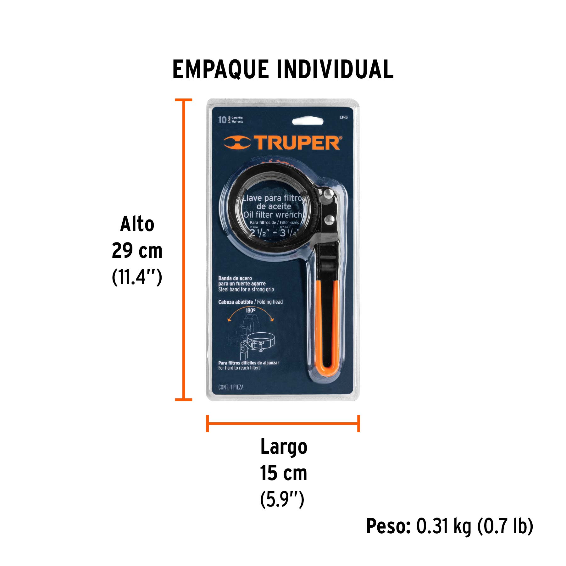 Llave de banda metálica 2-1/2" a3-1/4" para filtro de aceite - Empaque