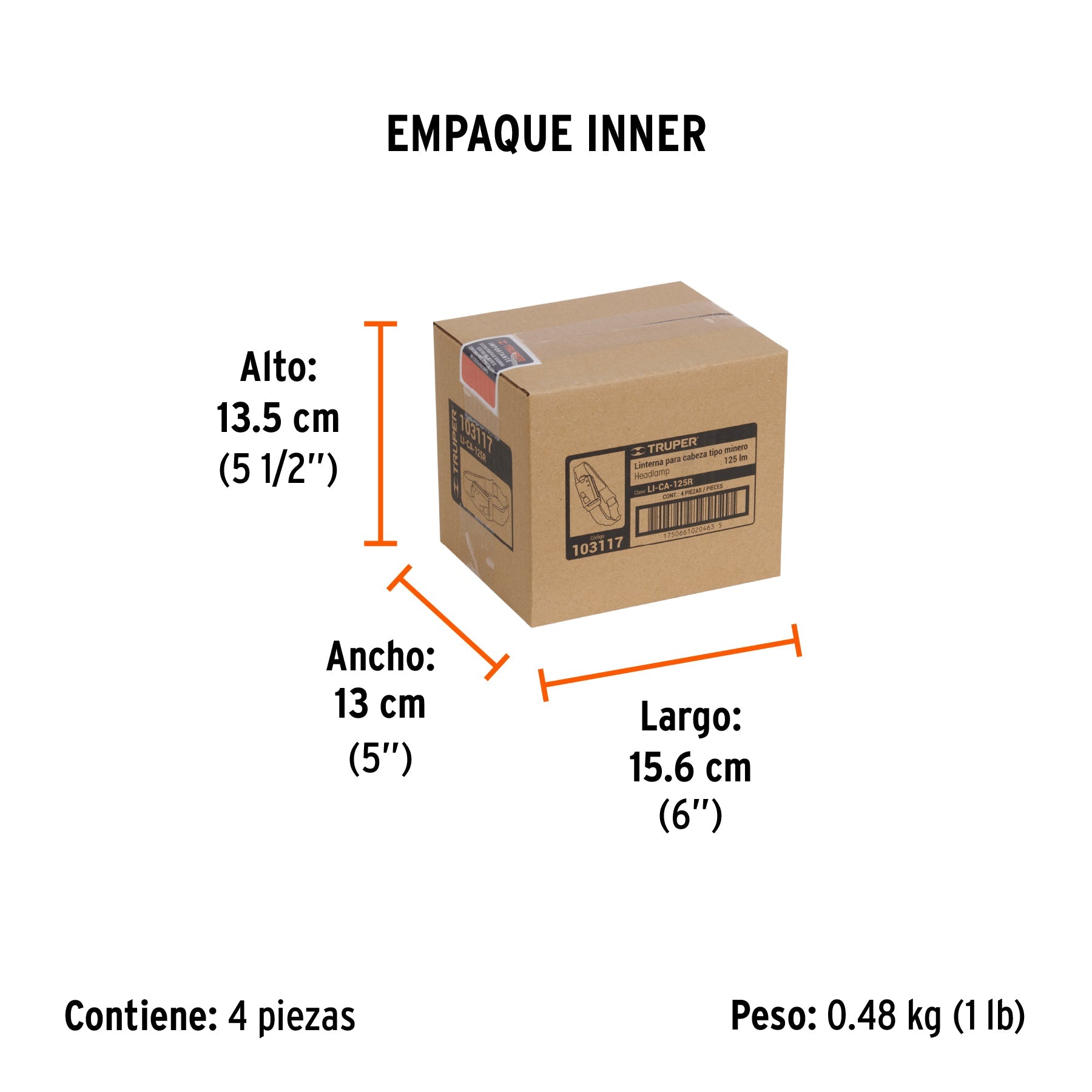 Linterna de minero LED 350 lm con sensor, recargable, TRUPER - Empaque
