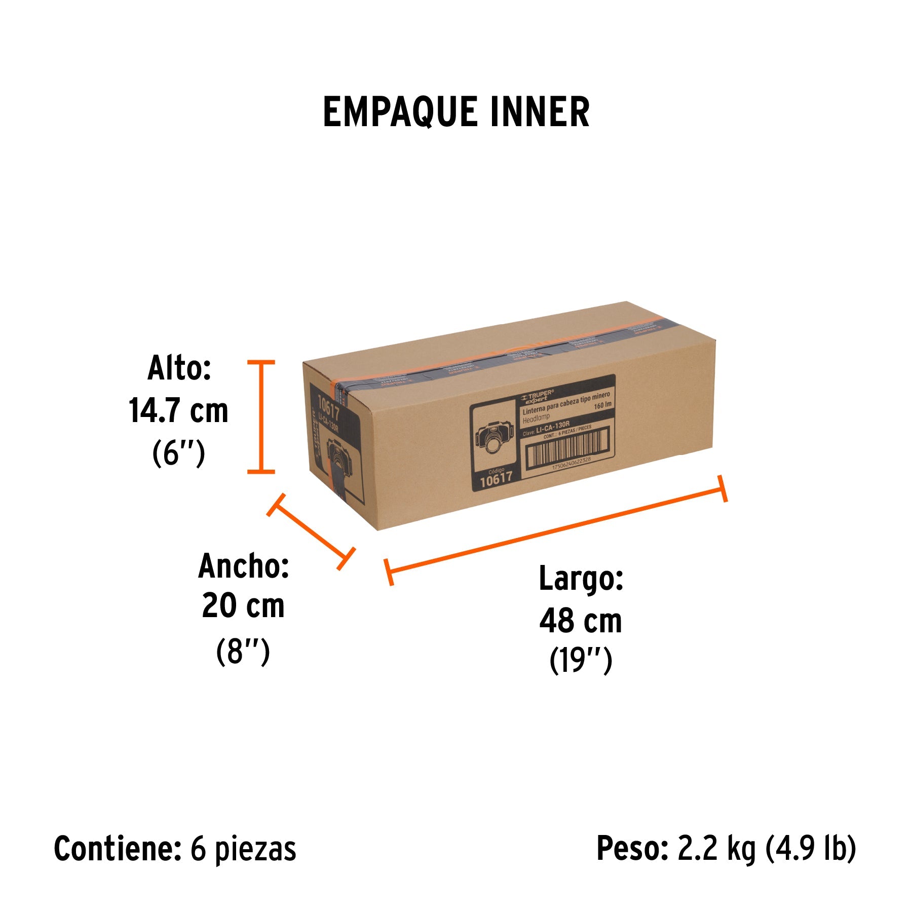 Linterna de minero LED 160 lm, recargable, TRUPER EXPERT - Empaque
