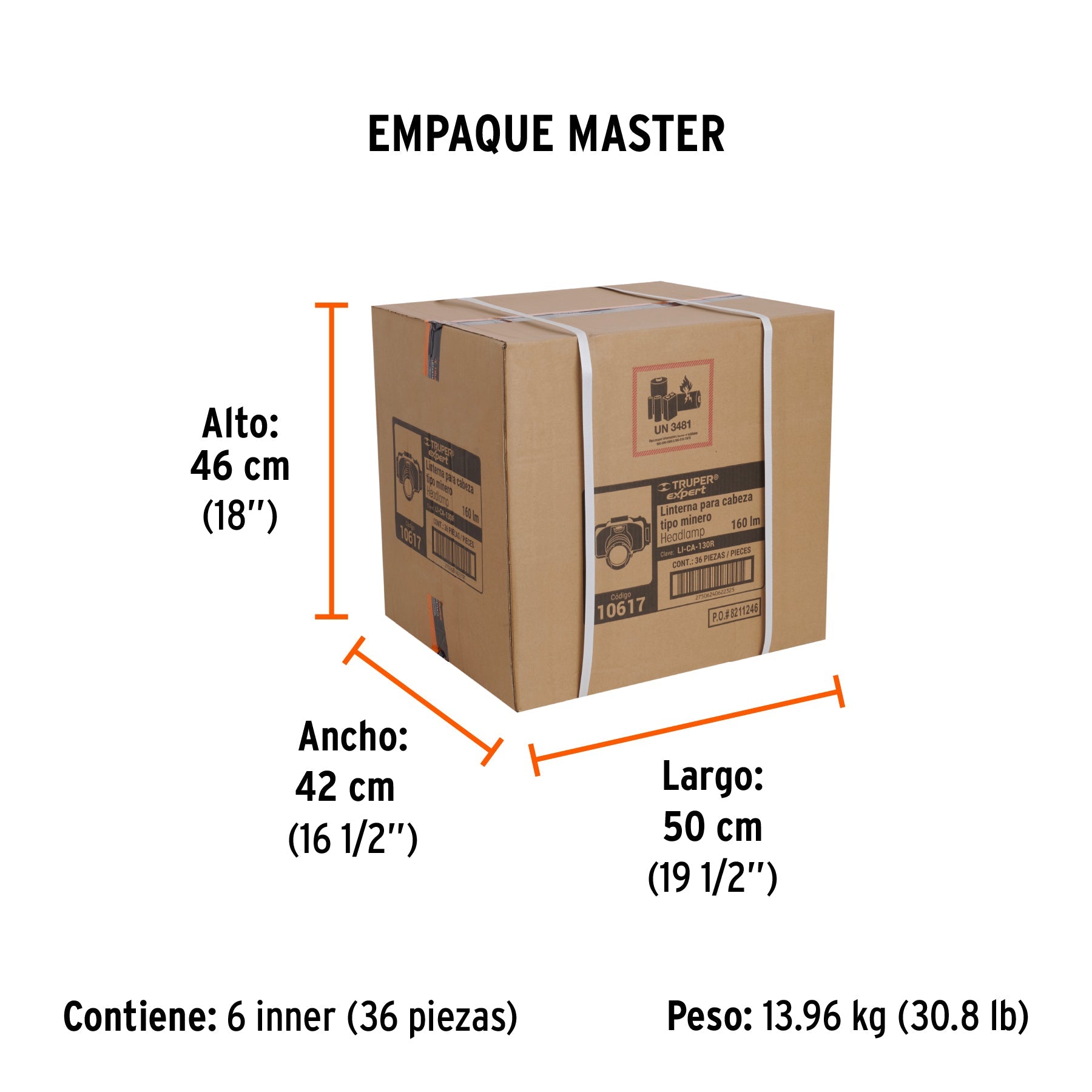 Linterna de minero LED 160 lm, recargable, TRUPER EXPERT - Empaque