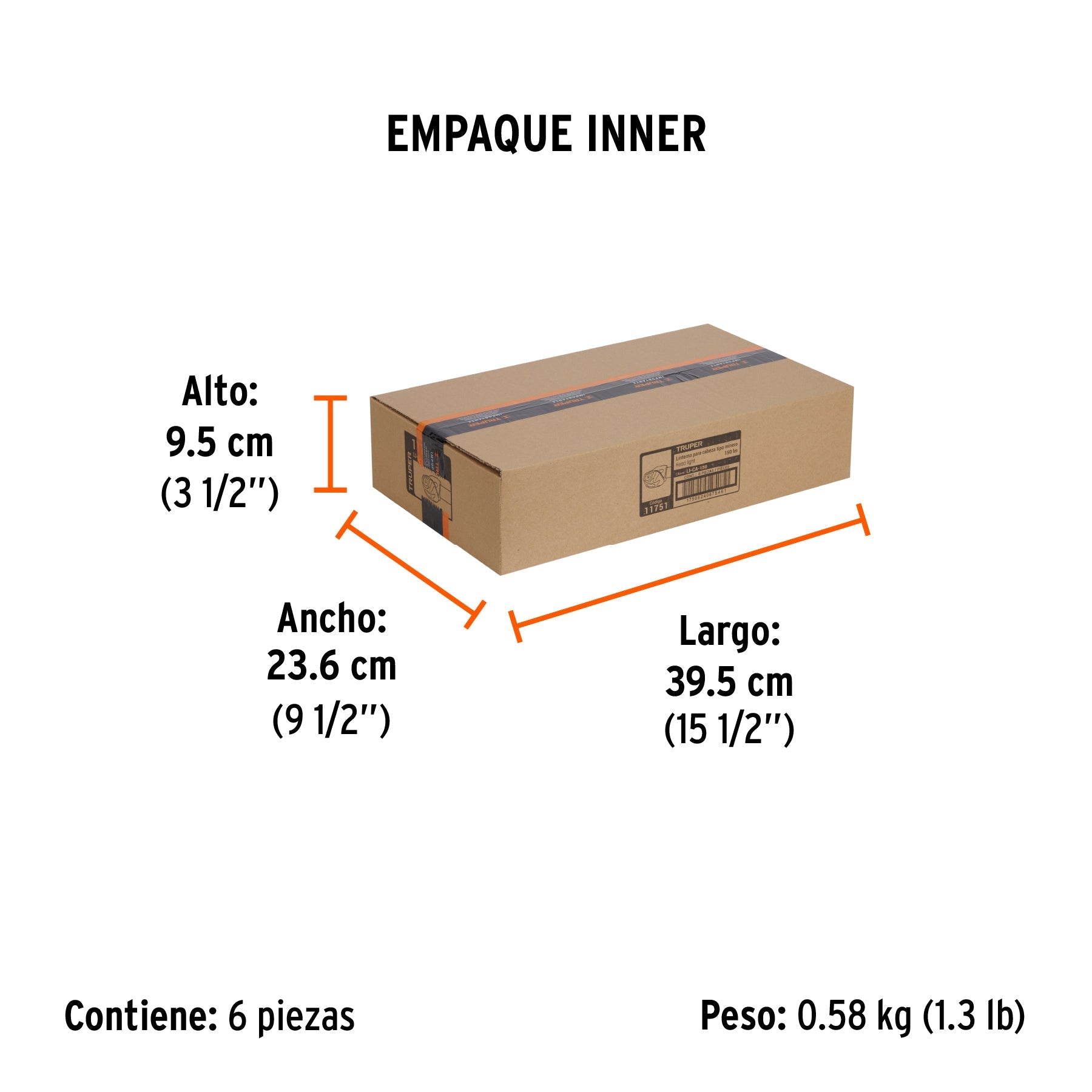 Linterna de minero LED 150 lm, de 3 pilas AAA, TRUPER - Empaque
