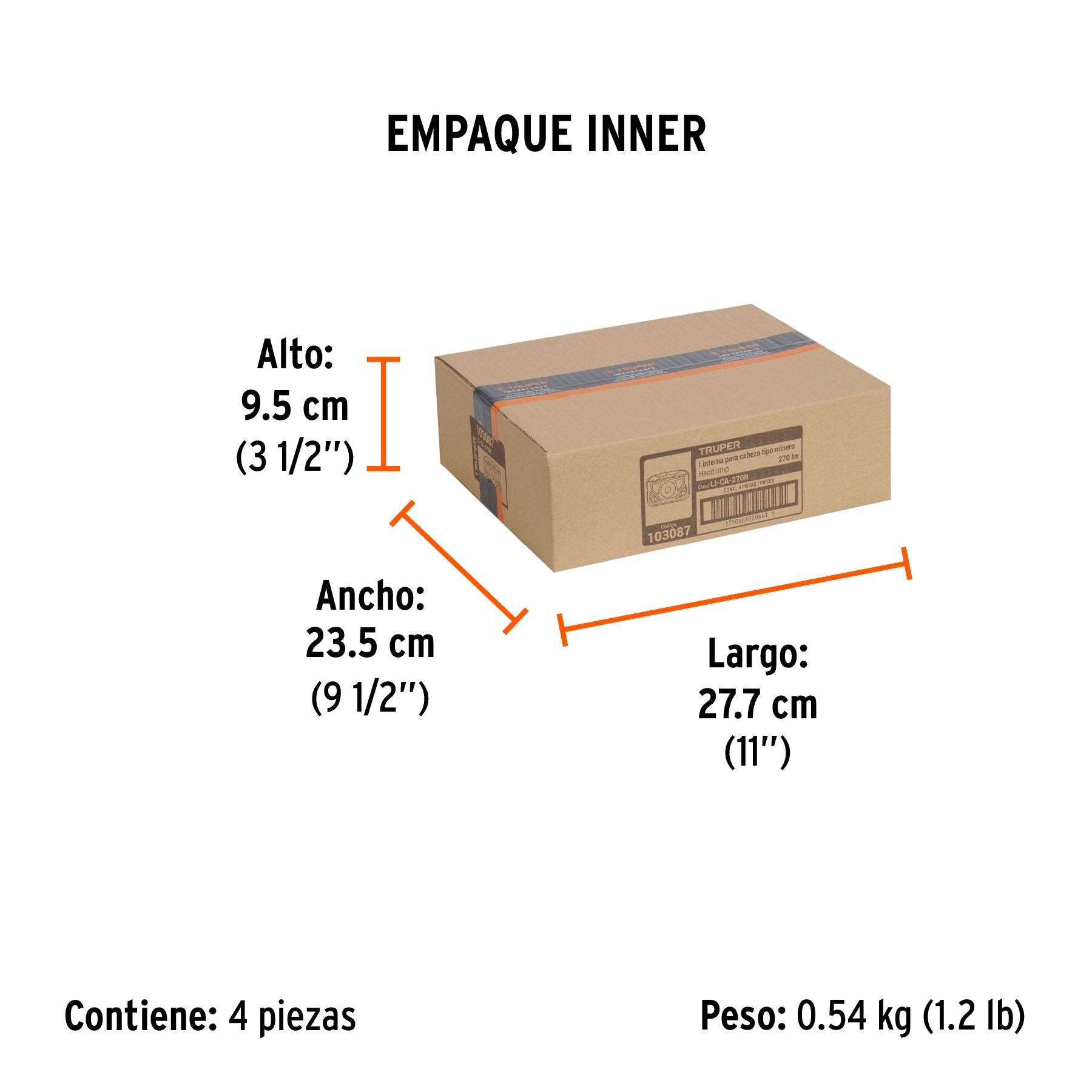 Linterna de minero LED 270 lm con sensor recargable, TRUPER - Empaque
