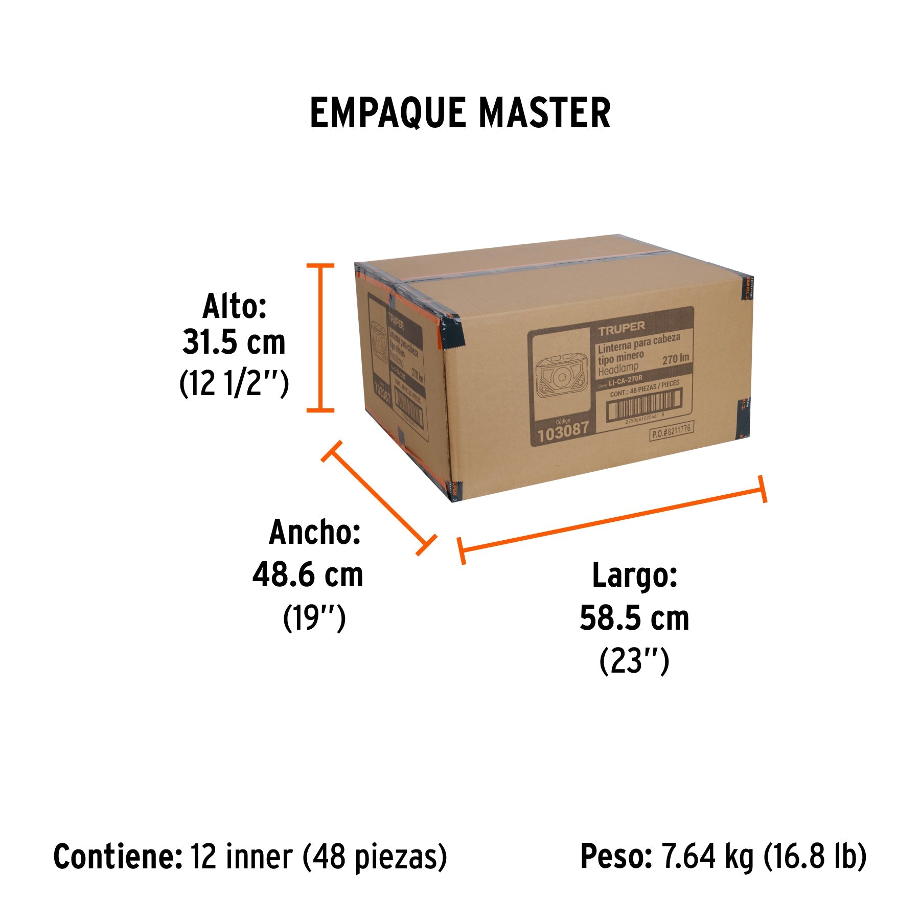 Linterna de minero LED 270 lm con sensor recargable, TRUPER - Empaque