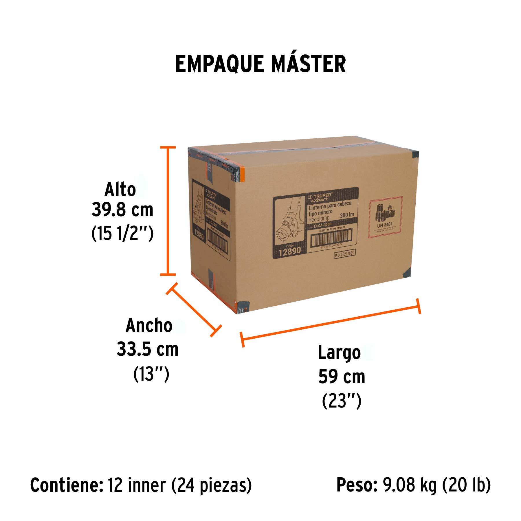 Linterna de minero LED 300 lm, recargable, TRUPER EXPERT - Empaque