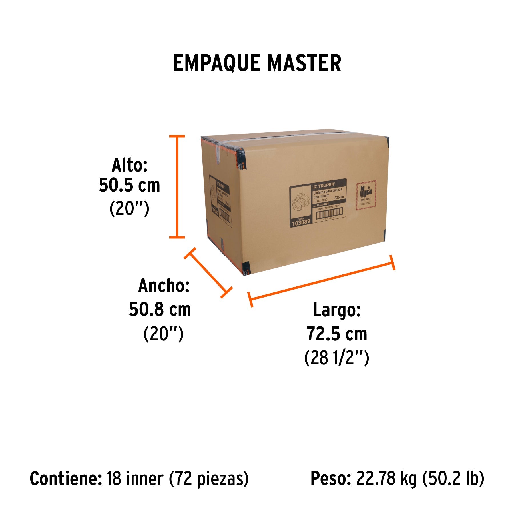 Linterna de minero LED 325 lm, recargable, TRUPER - Empaque