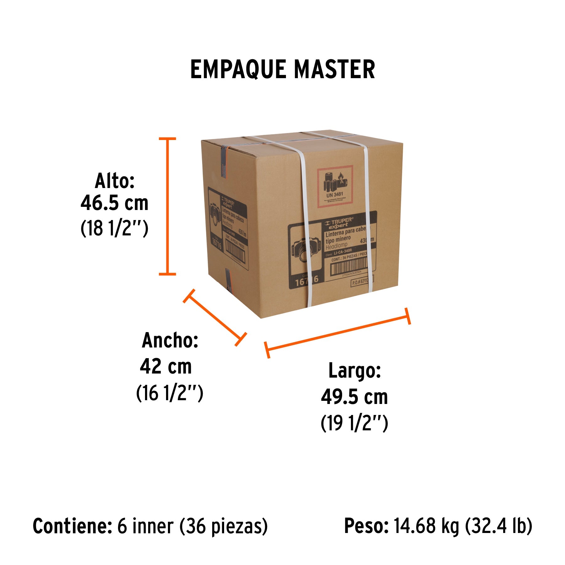 Linterna de minero LED 430 lm, recargable, TRUPER EXPERT - Empaque