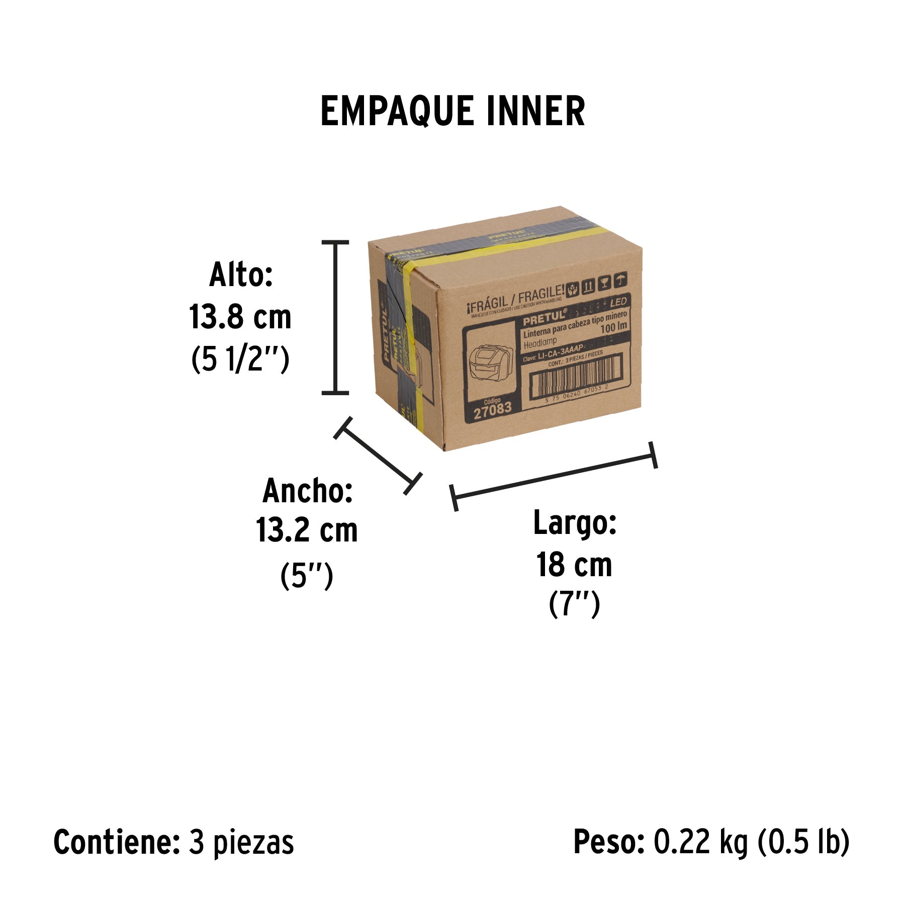 Linterna de minero LED 100 lm de 3 pilas AAA, PRETUL - Empaque