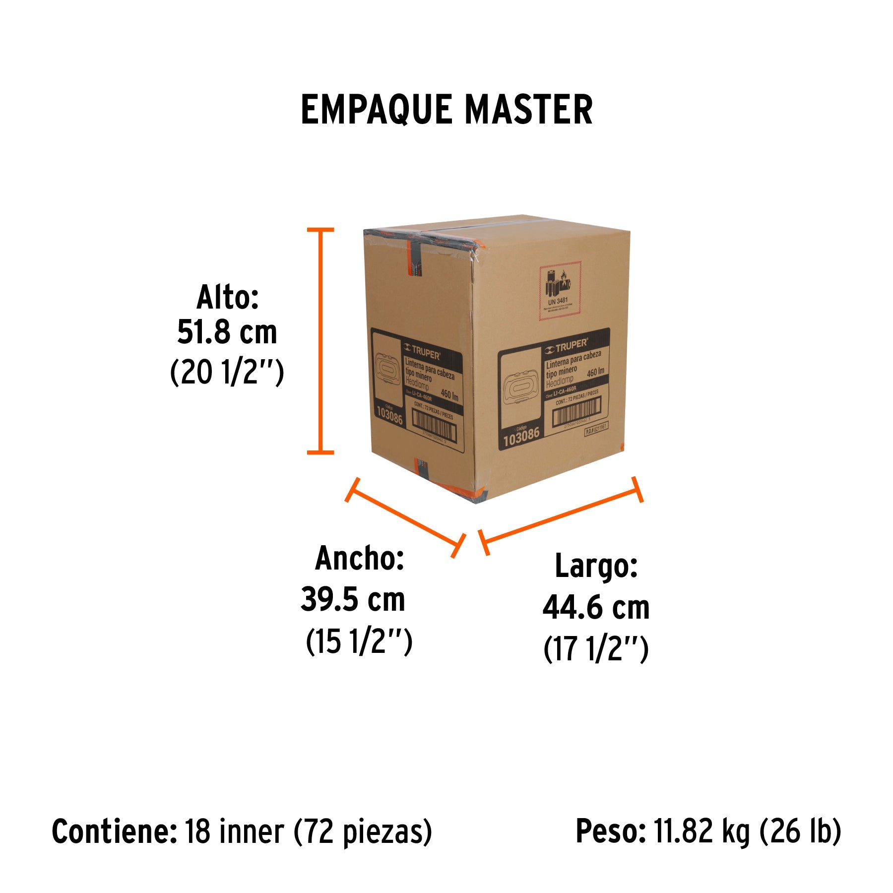 Linterna de minero LED 460 lm con sensor, recargable, TRUPER - Empaque