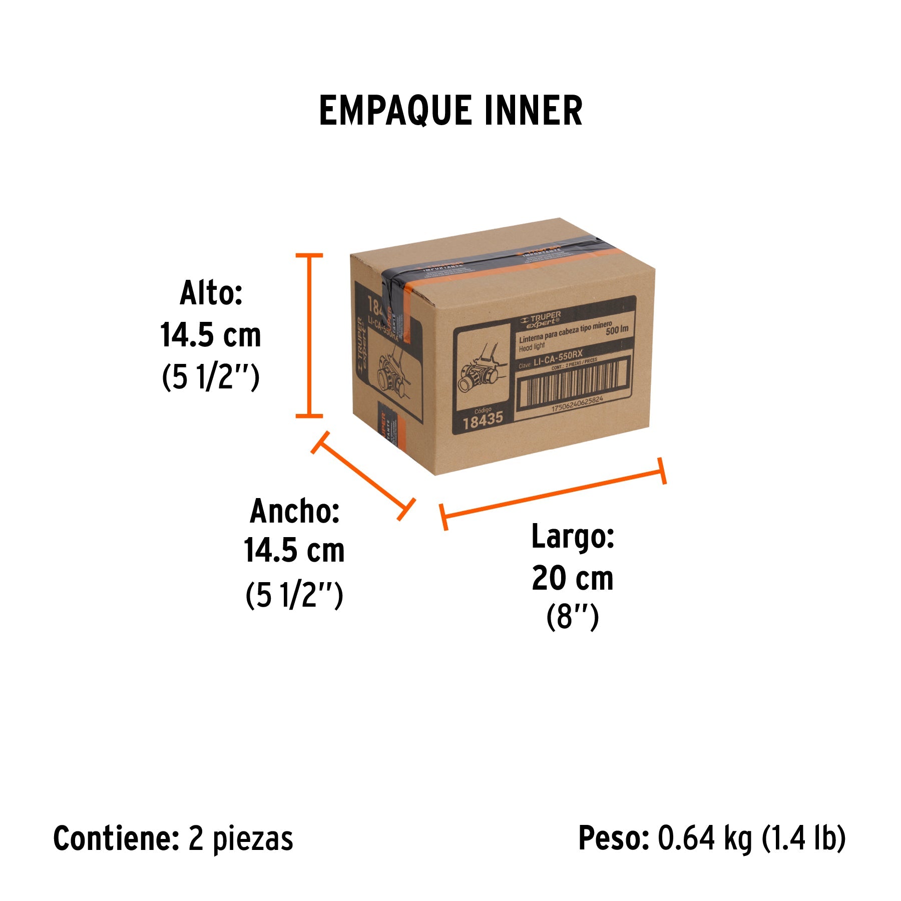 Linterna de minero LED 500 lm, recargable, TRUPER EXPERT - Empaque