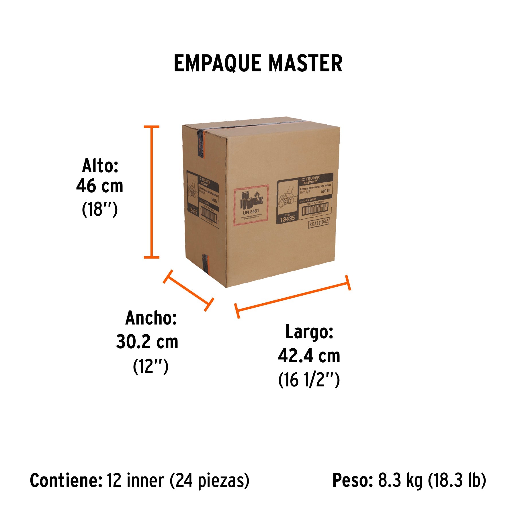 Linterna de minero LED 500 lm, recargable, TRUPER EXPERT - Empaque