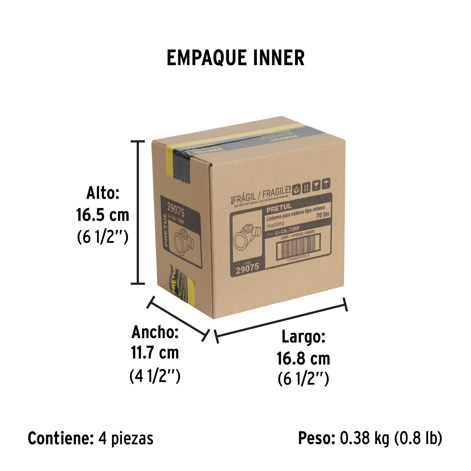 Linterna de minero LED, 70 lm, recargable, PRETUL - Empaque