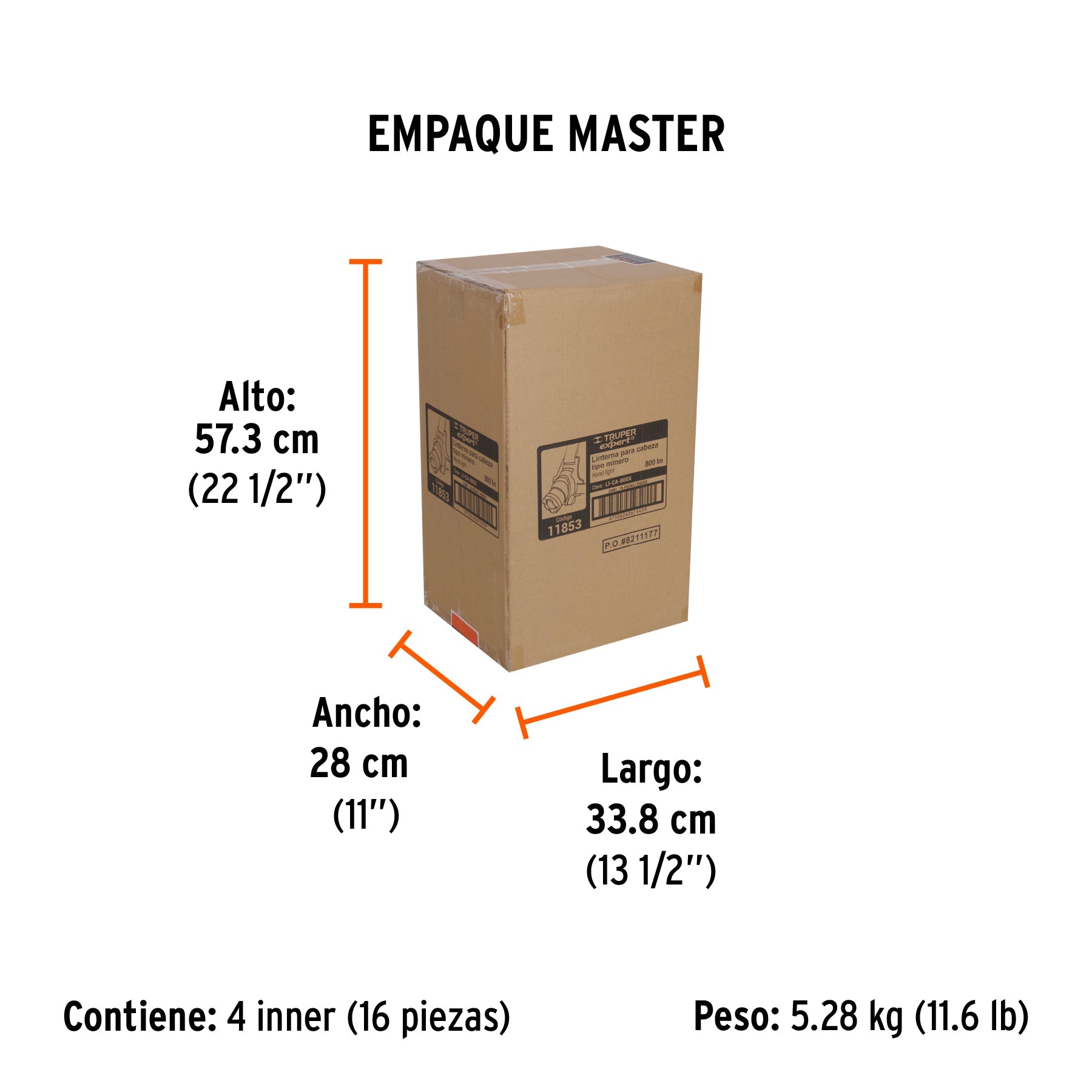 Linterna de minero LED 800 lm, de 4 pilas AA, TRUPER EXPERT - Empaque