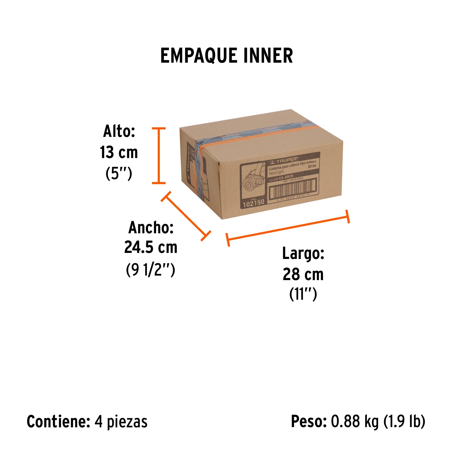 Linterna de minero LED 80 lm, recargable, TRUPER - Empaque