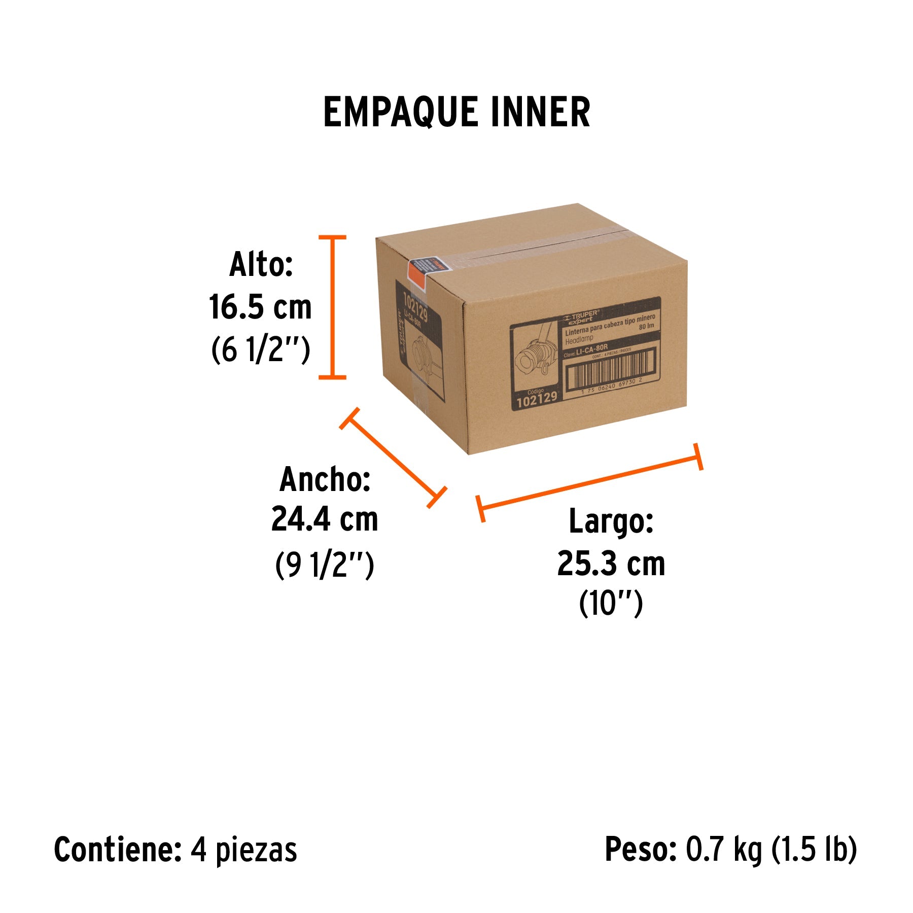 Linterna de minero LED 80 lm, recargable, TRUPER EXPERT - Empaque