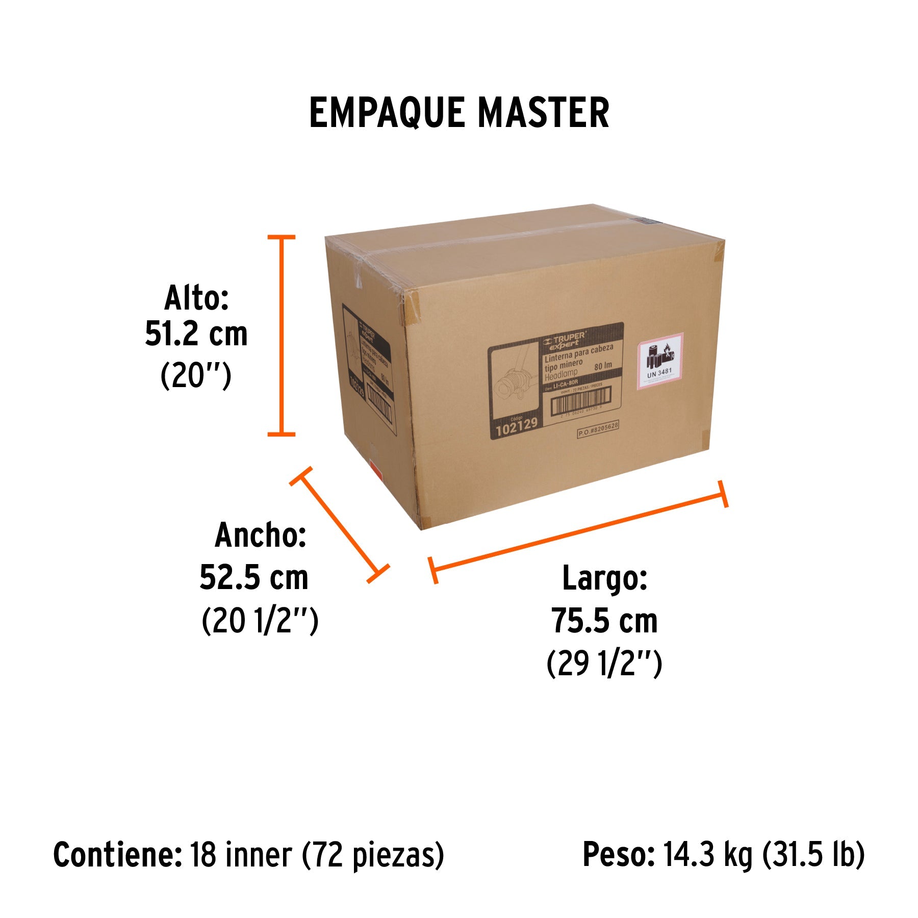 Linterna de minero LED 80 lm, recargable, TRUPER EXPERT - Empaque