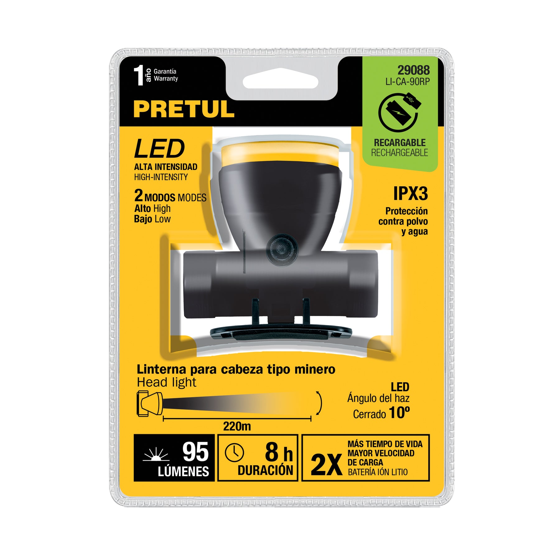 Linterna de minero LED 95 lm, recargable, PRETUL