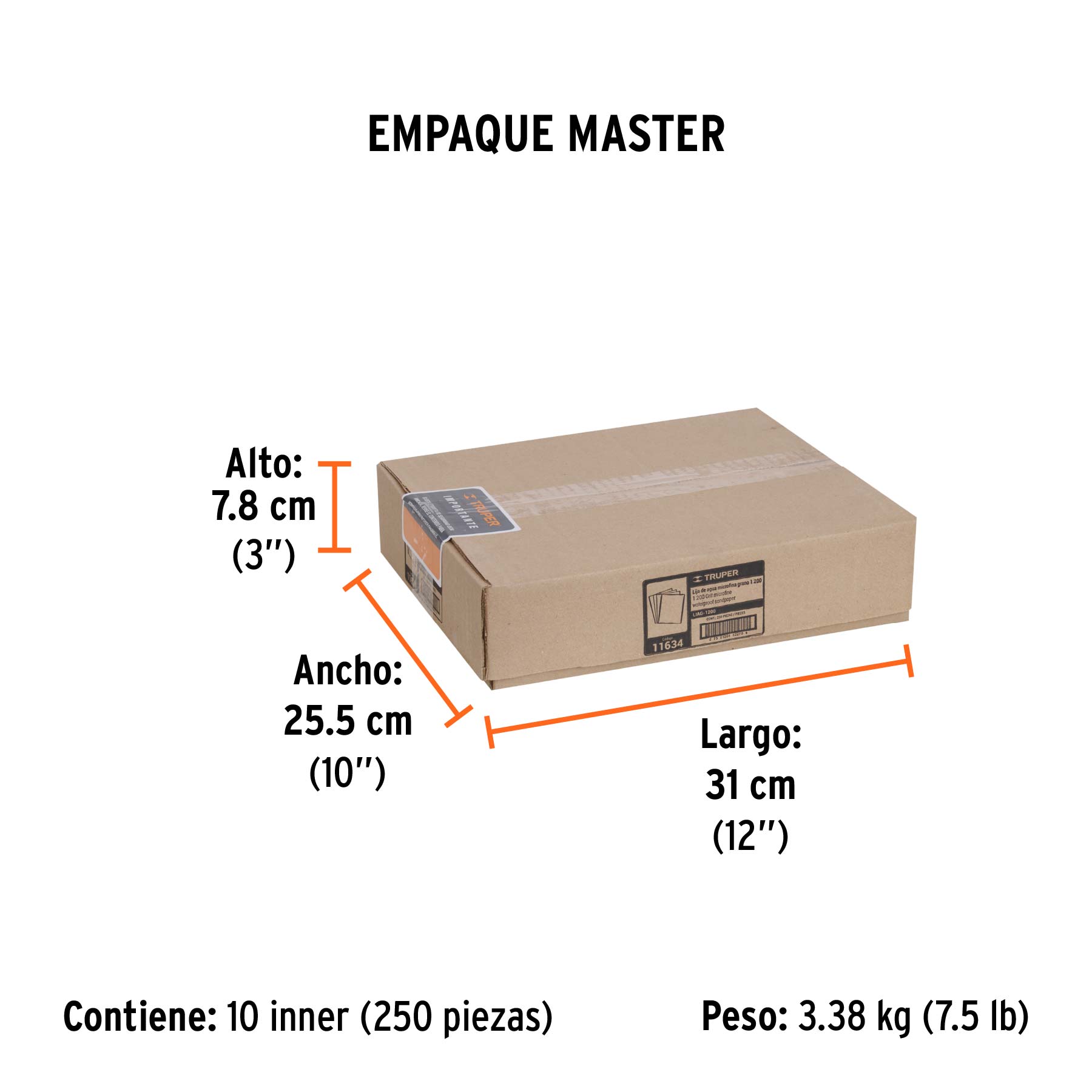Lija de agua grano 1200 microfina carburo de silicio, TRUPER - Empaque