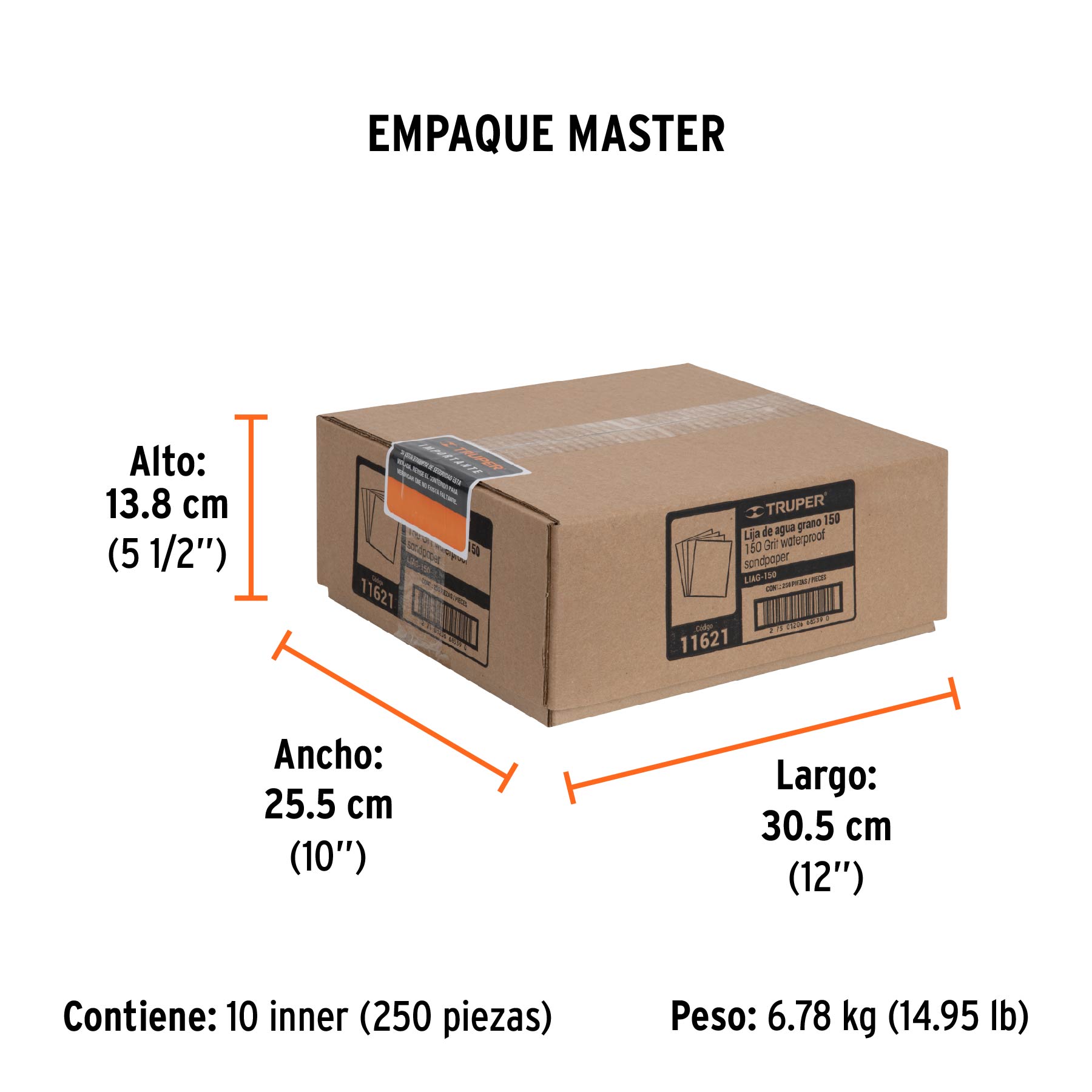 Lija de agua grano 150 de carburo de silicio, TRUPER - Empaque