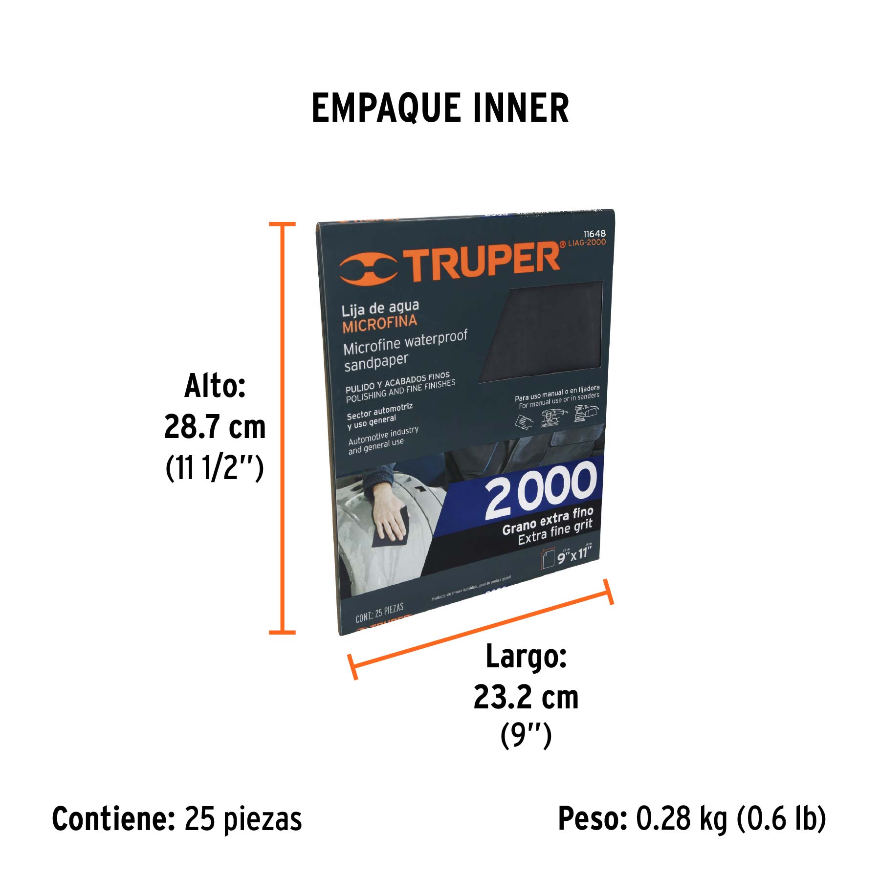 Lija de agua grano 2000 microfina carburo de silicio, TRUPER - Empaque