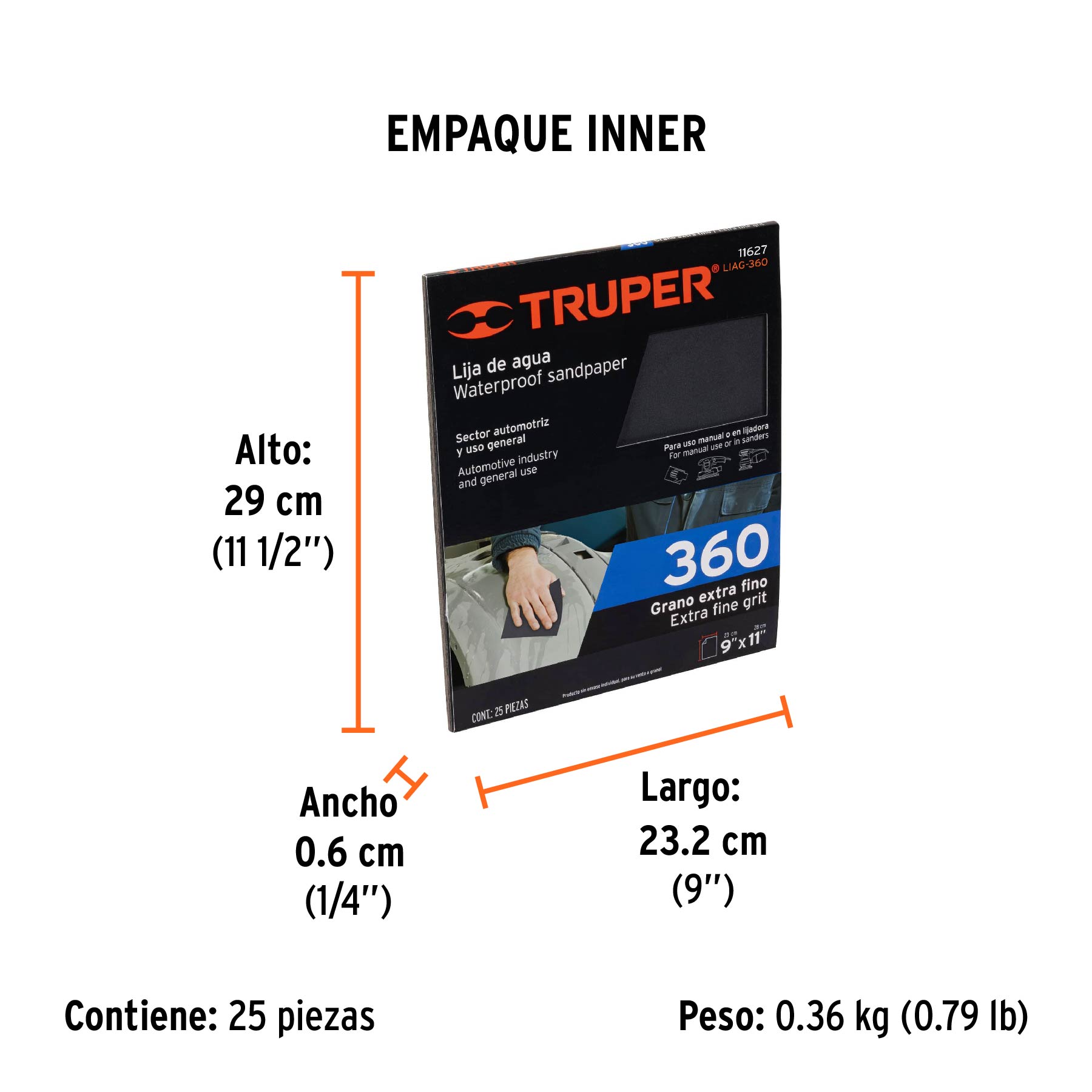 Lija de agua grano 360 de carburo de silicio, TRUPER - Empaque