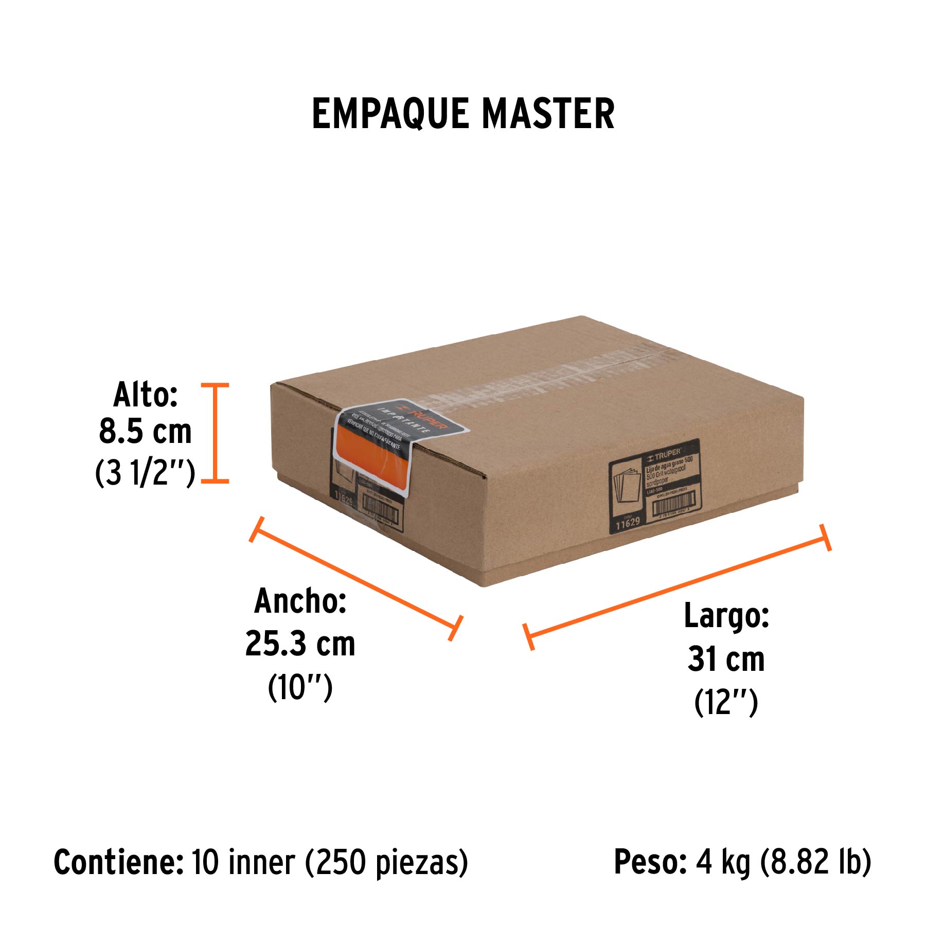 Lija de agua grano 500 de carburo de silicio, TRUPER - Empaque