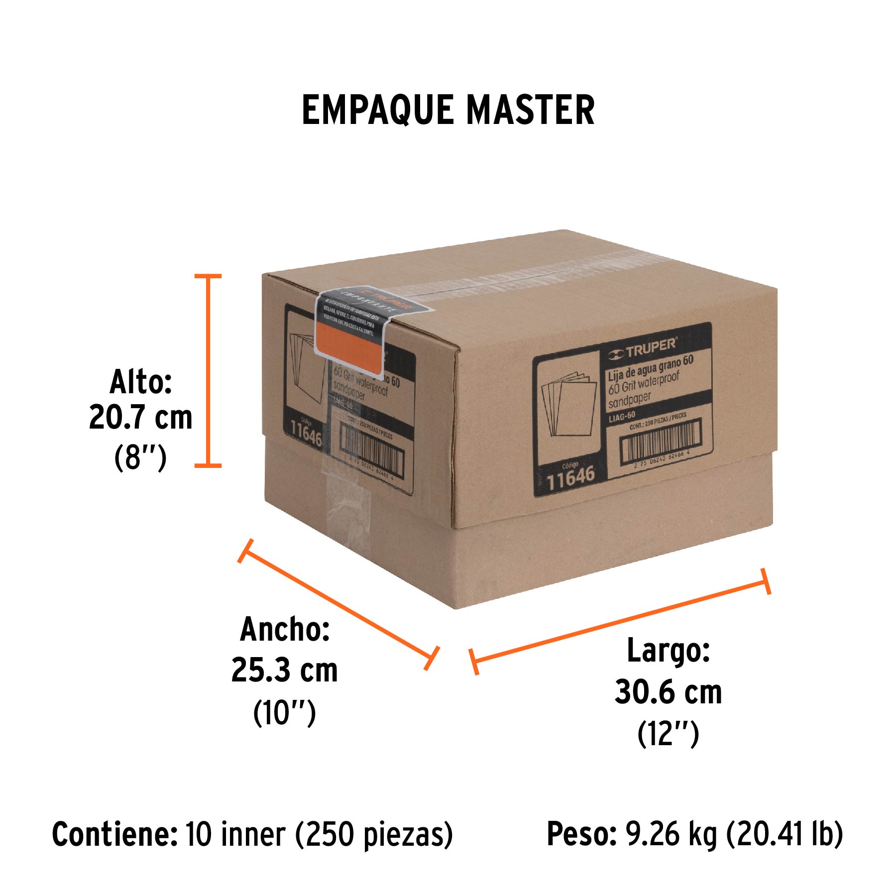 Lija de agua grano 60 de carburo de silicio, TRUPER - Empaque