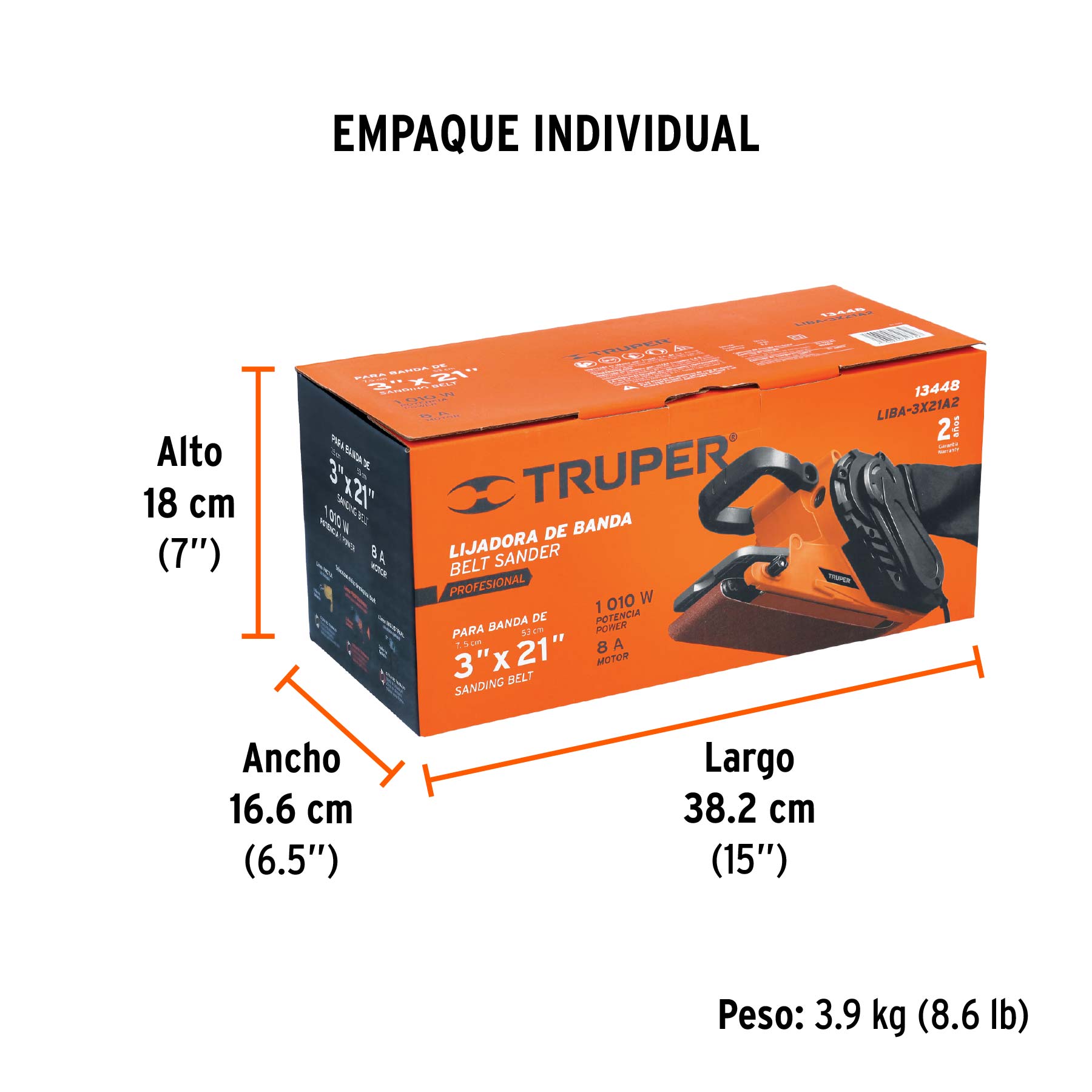 Lijadora de banda 3 x 21", 1010W, TRUPER PRO - Empaque