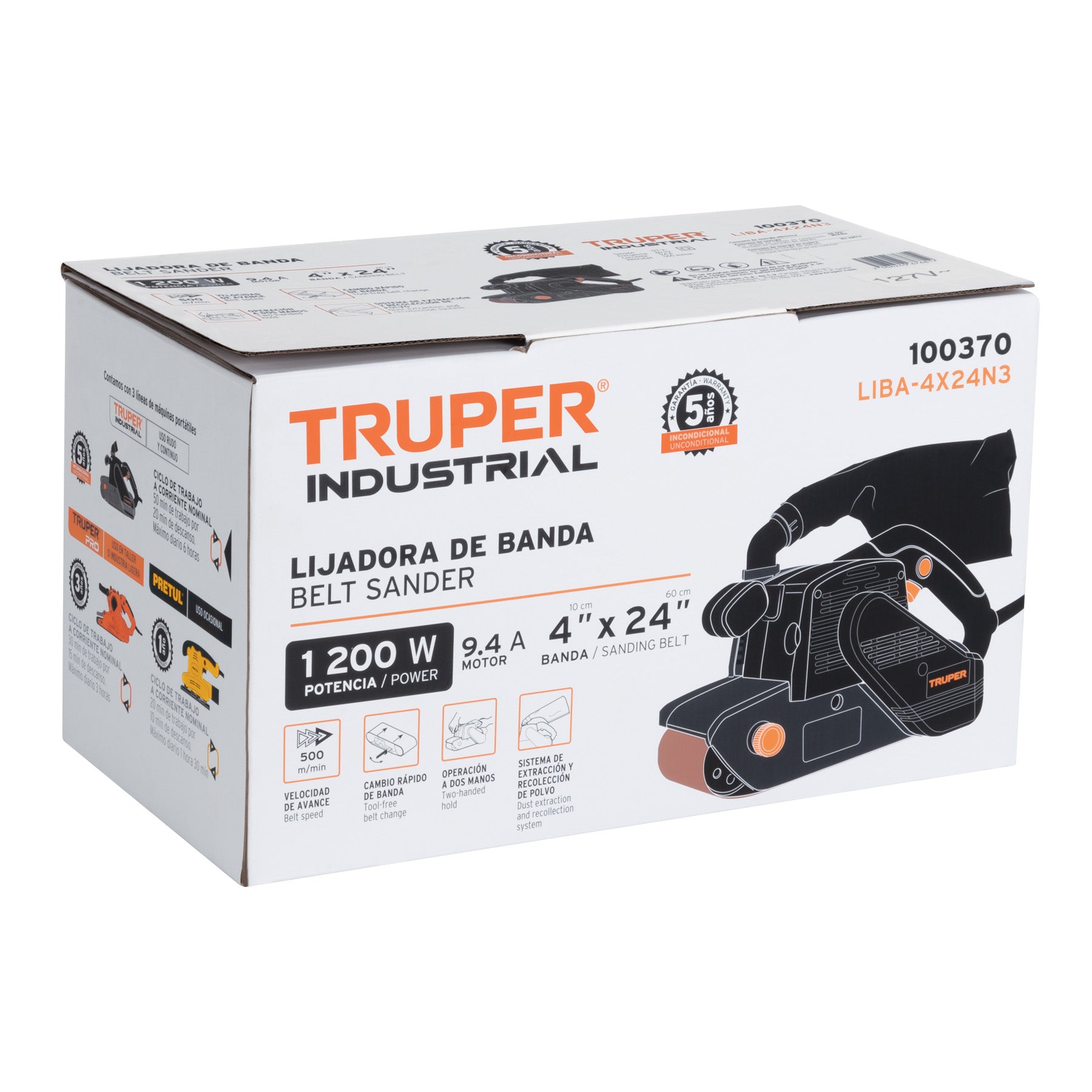 Lijadora de banda 4 x 24", 1200W, TRUPER INDUSTRIAL