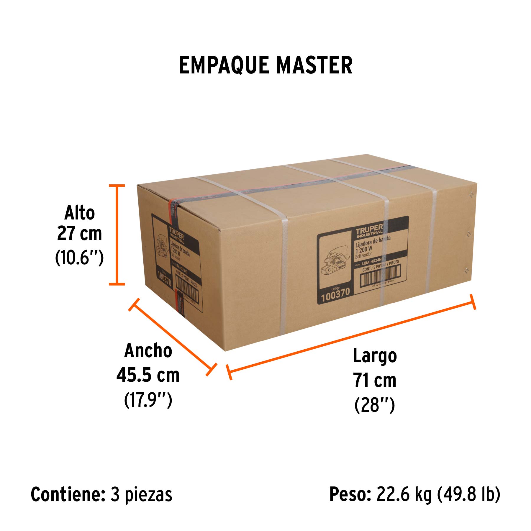Lijadora de banda 4 x 24", 1200W, TRUPER INDUSTRIAL - Empaque