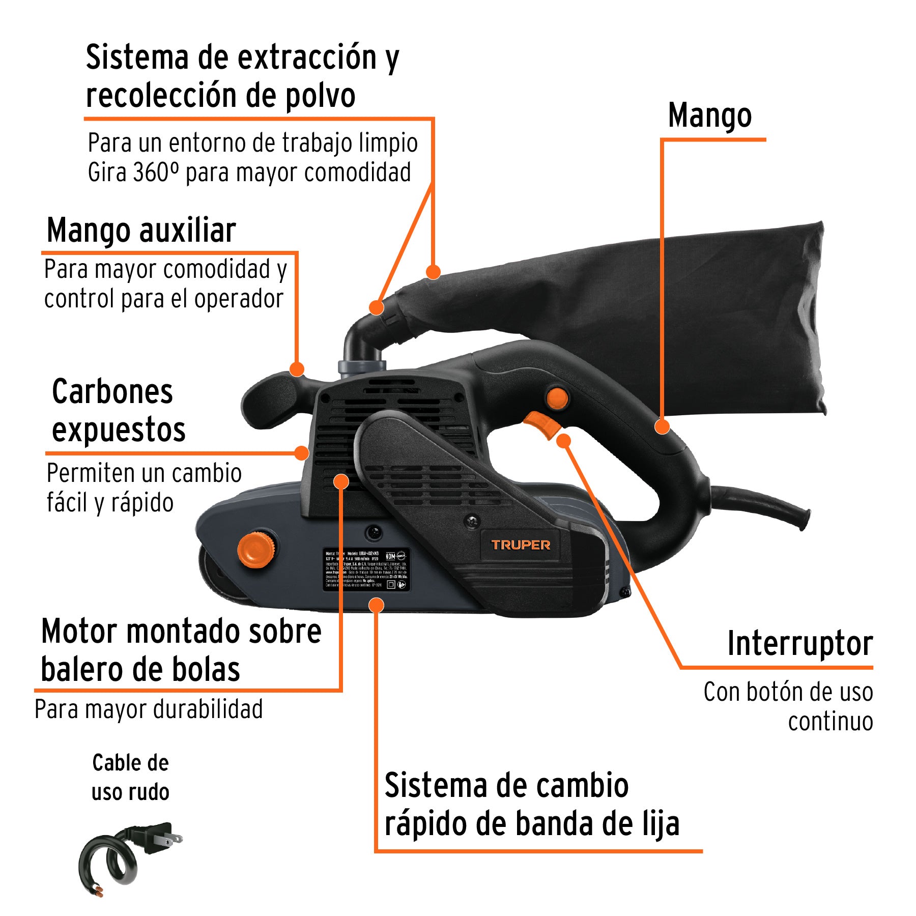 Lijadora de banda 4 x 24", 1200W, TRUPER INDUSTRIAL