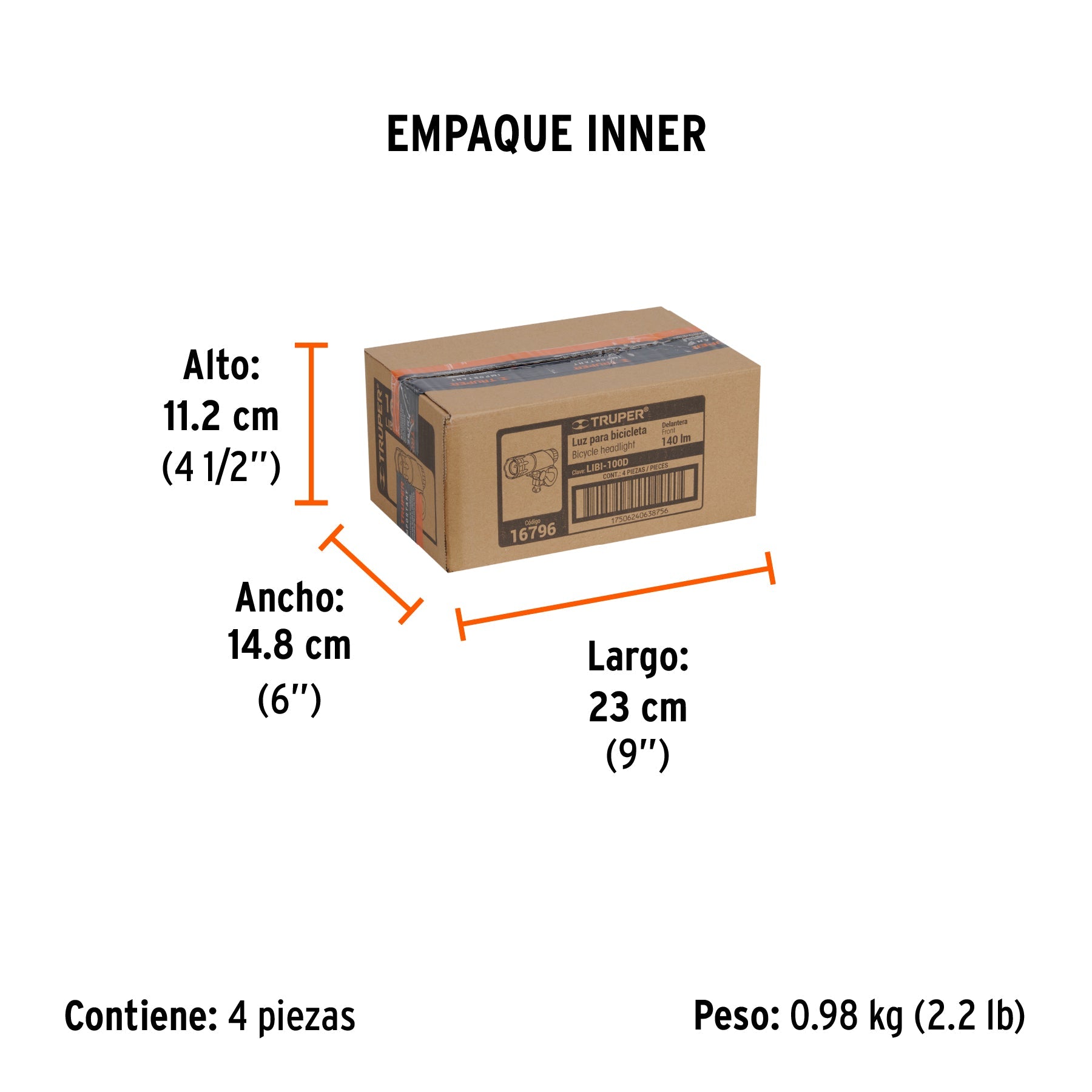 Linterna delantera para bicicleta, 140 lm, recargable - Empaque