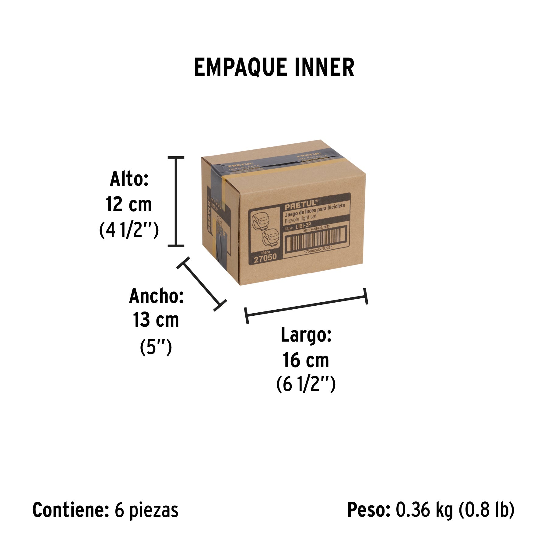 Juego de linterna trasera y delantera para bicicleta, PRETUL - Empaque