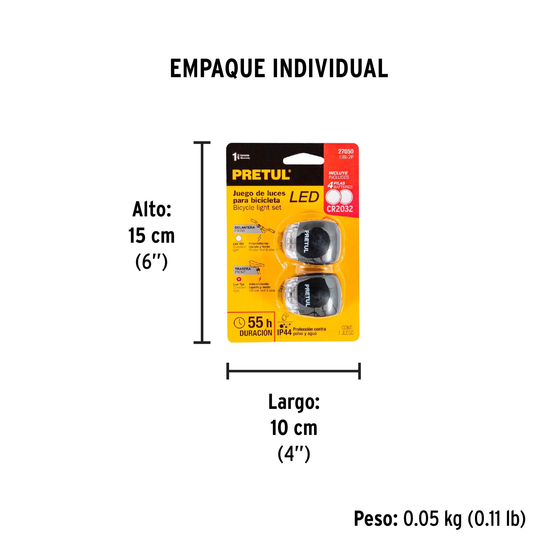 Juego de linterna trasera y delantera para bicicleta, PRETUL - Empaque