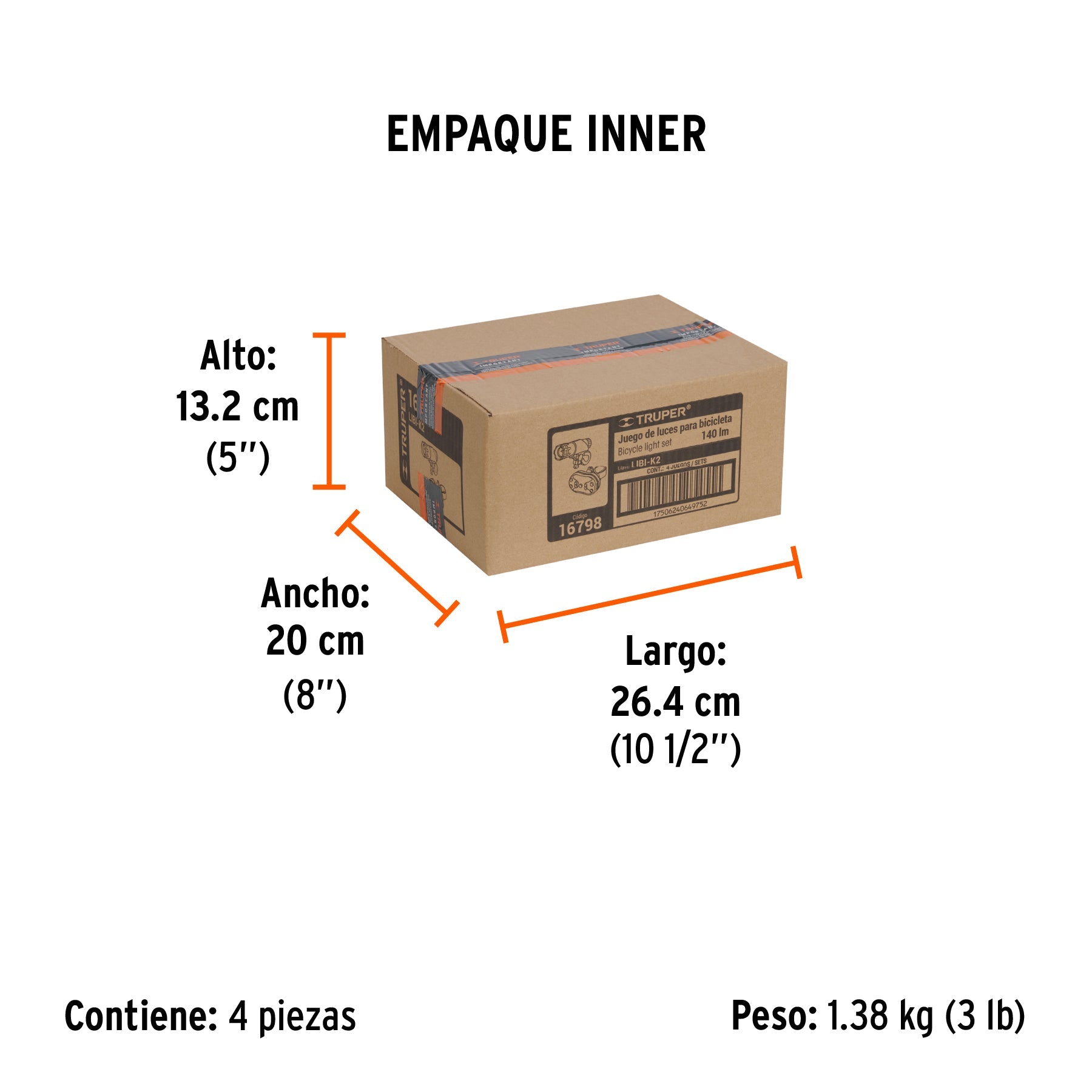 Juego de linterna delantera y trasera para bicicleta, TRUPER - Empaque