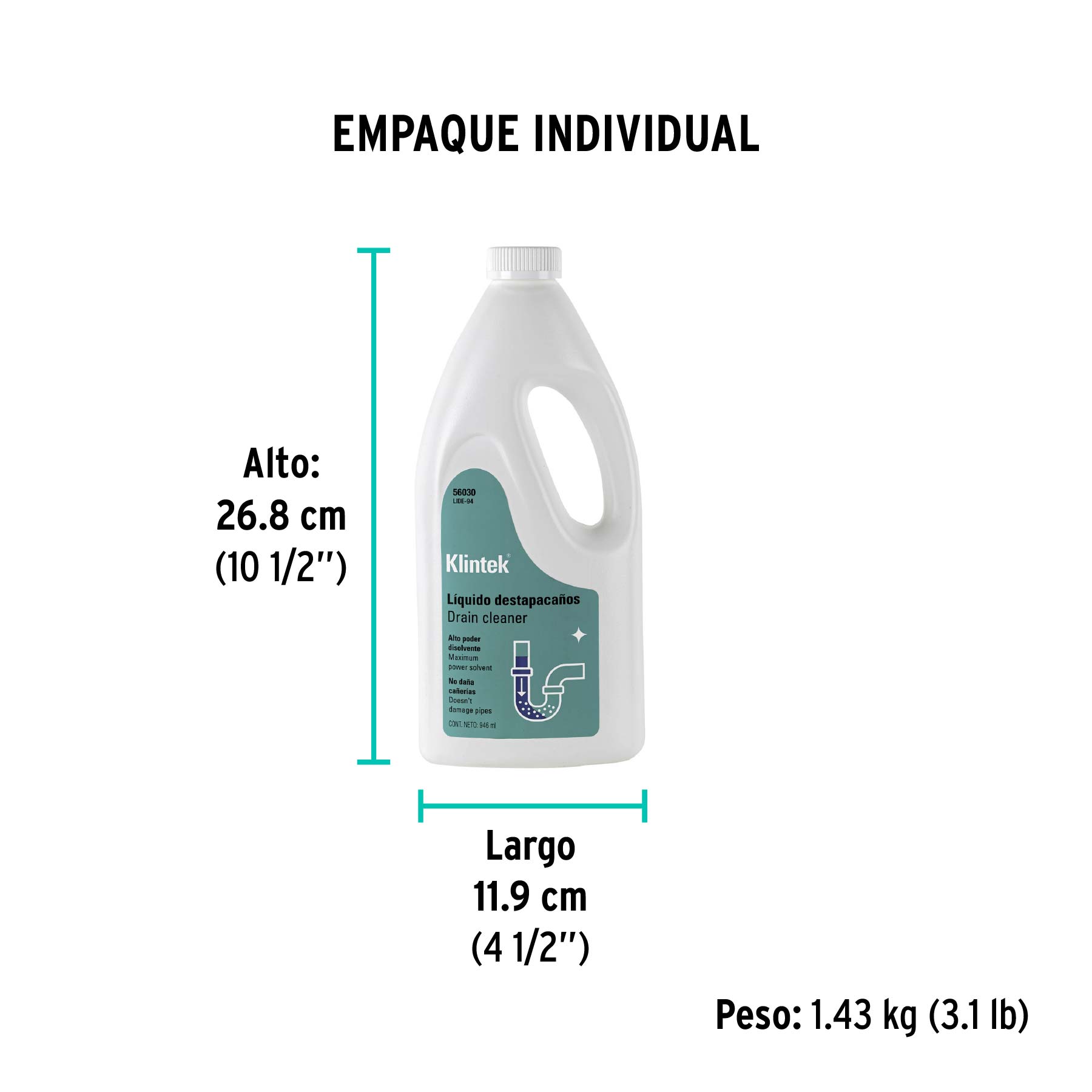 Líquido destapacaños de 1 L, KLINTEK - Empaque