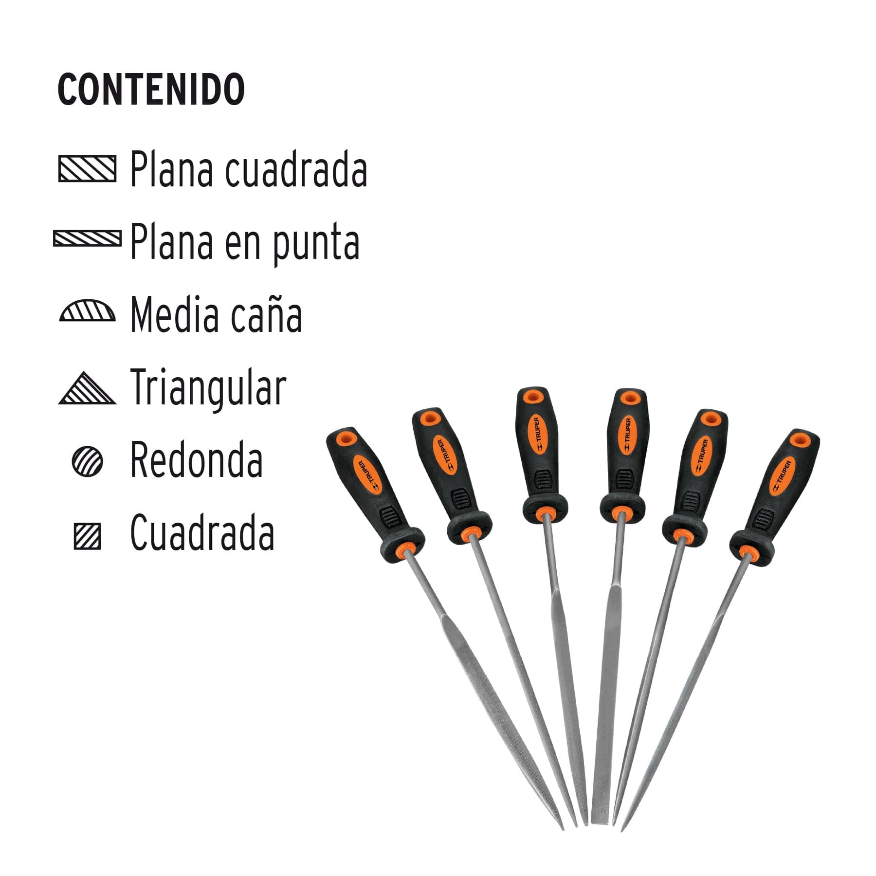 Juego de 6 limas con mango de TPR para joyero, TRUPER