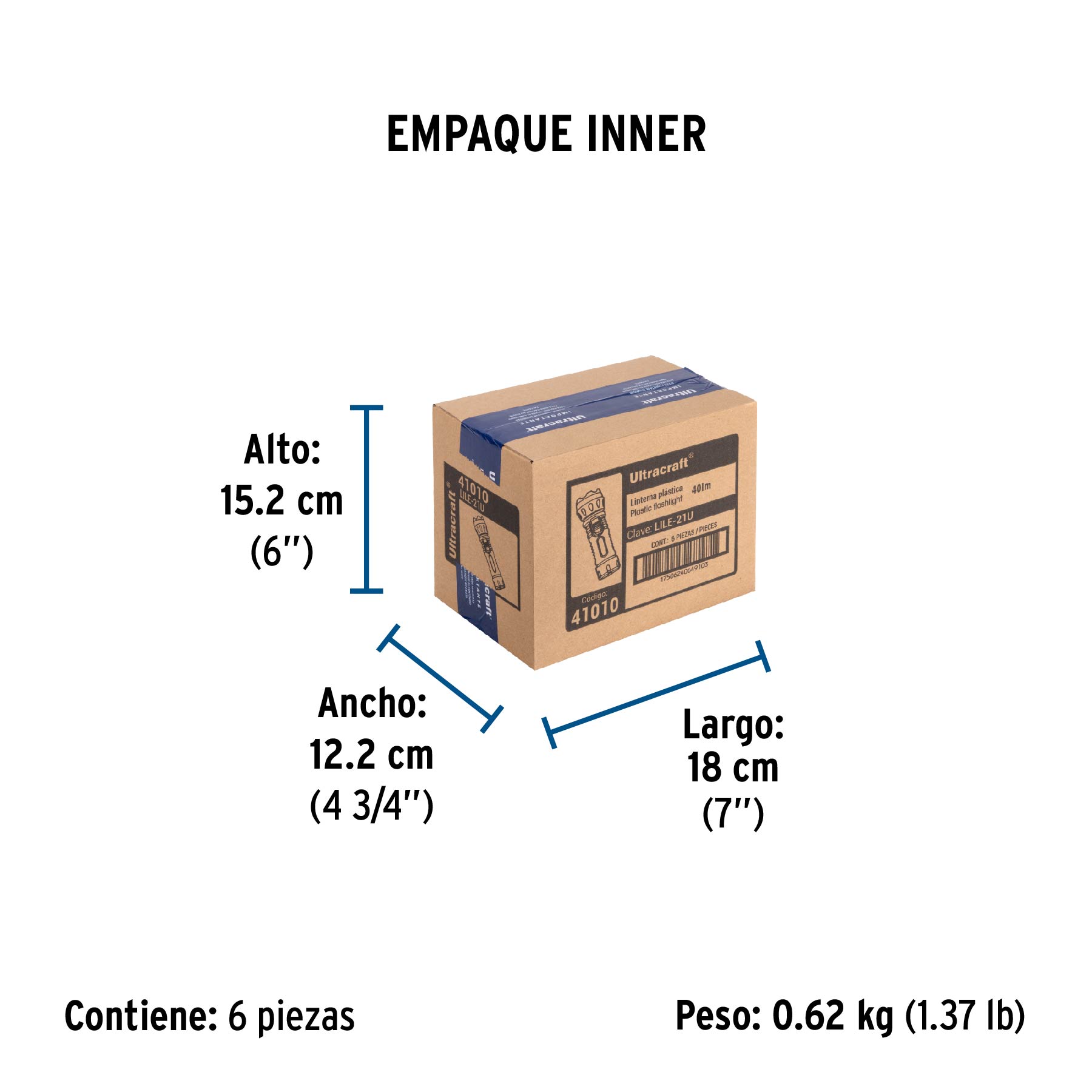 Linterna plástica de LED, 40 lm, recargable, ULTRACRAFT - Empaque