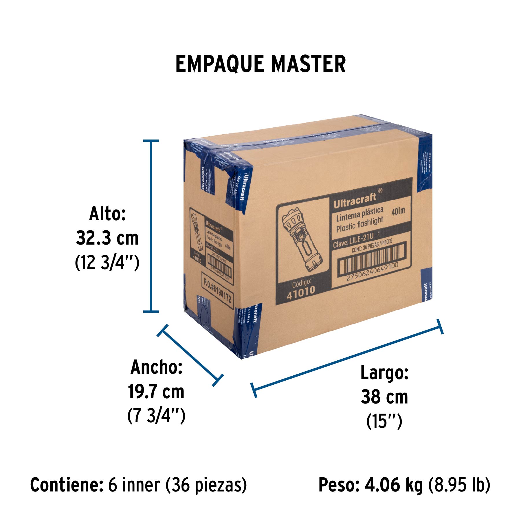 Linterna plástica de LED, 40 lm, recargable, ULTRACRAFT - Empaque