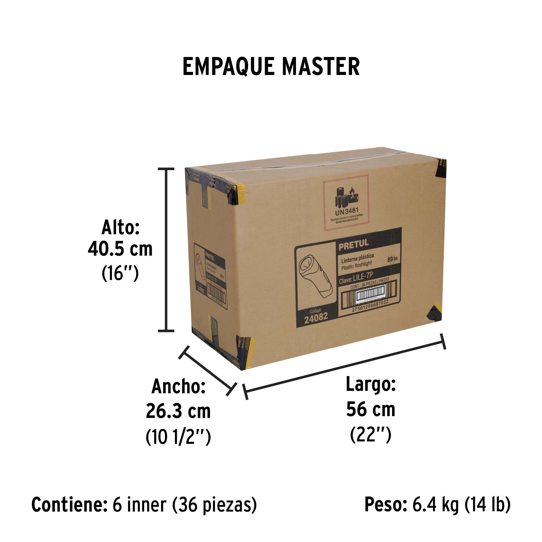 Linterna plástica de LED, 80 lm, recargable, PRETUL - Empaque