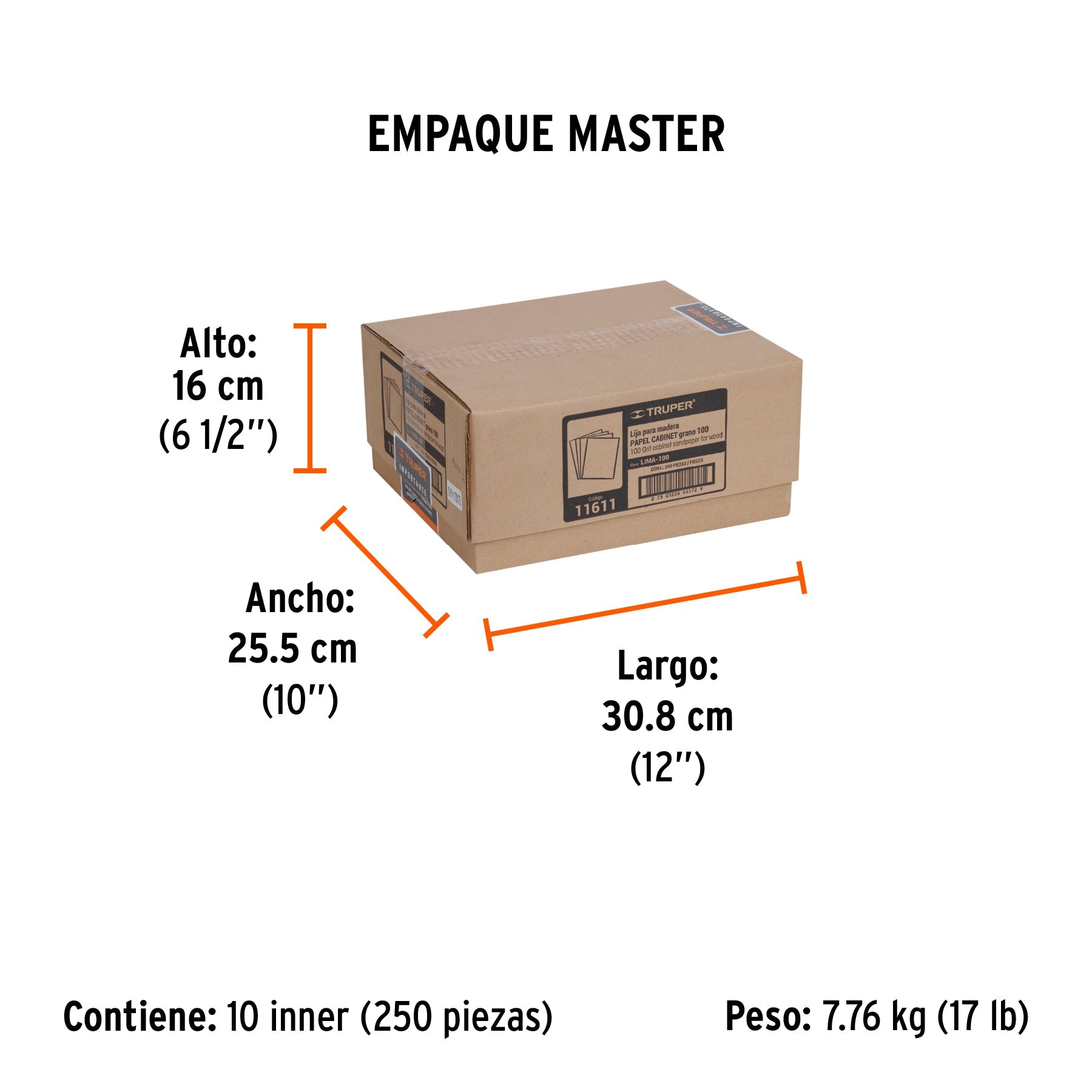 Lija para madera papel cabinet, grano 100, TRUPER - Empaque
