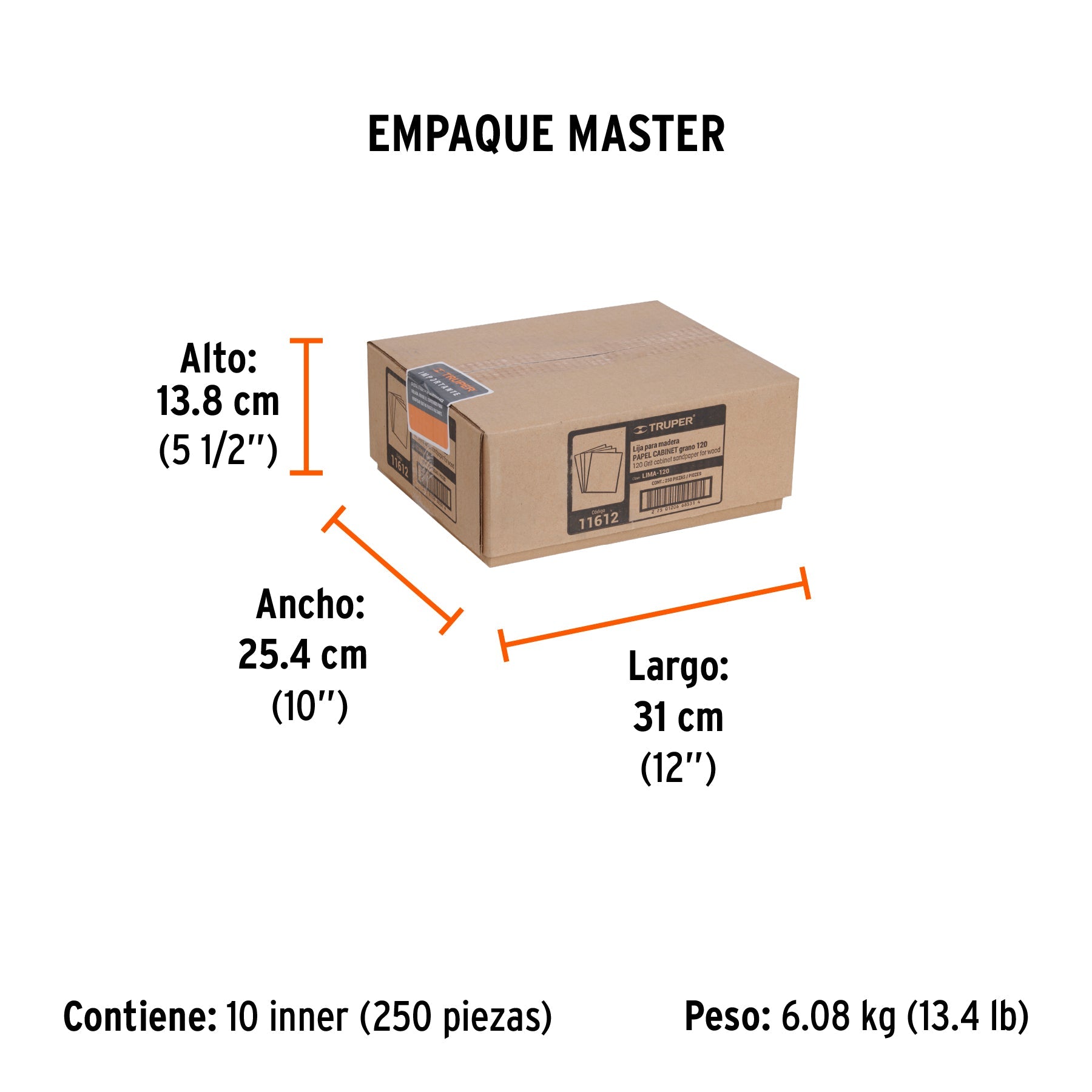 Lija para madera papel cabinet, grano 120, TRUPER - Empaque
