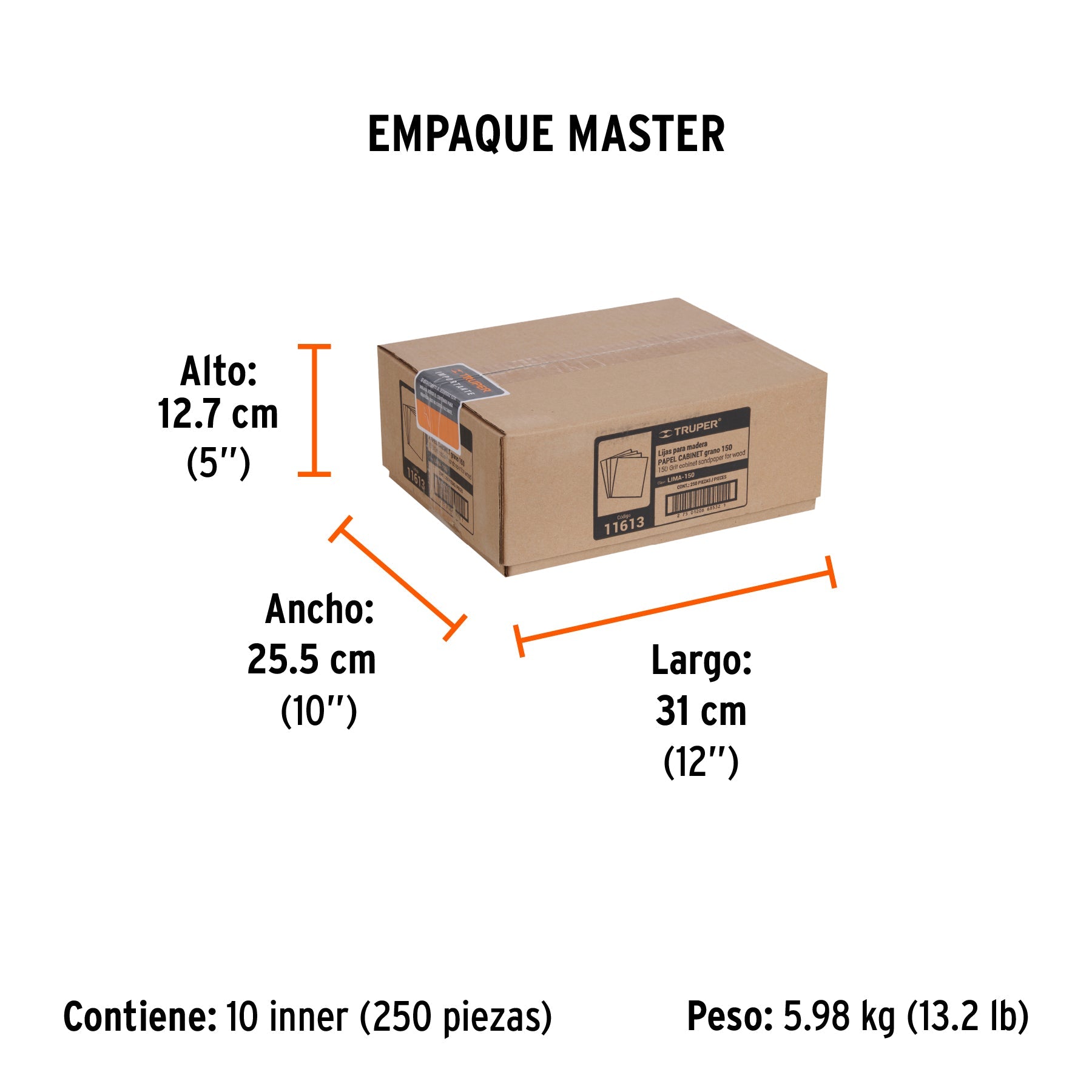 Lija para madera papel cabinet, grano 150, TRUPER - Empaque